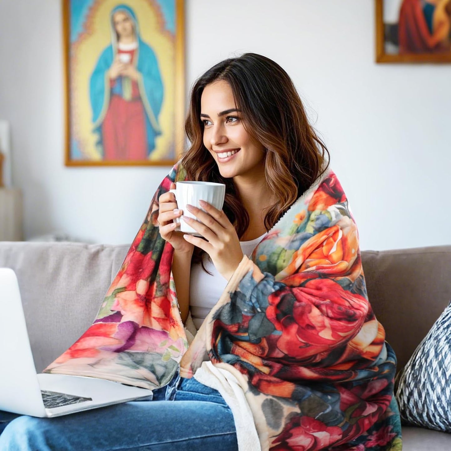 Virgin Mary Blanket Catholic Gifts, Our Lady of Guadalupe Blanket for Women, Religious Christian Bible Verse Prayer San Marcos Mexican Throw Blanket Manta De La Virgen De, 50"X60"