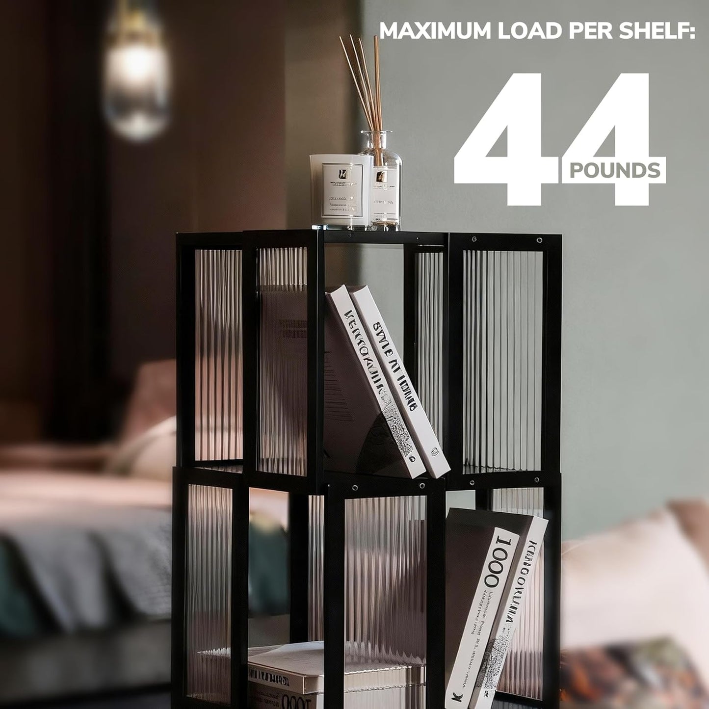 BAMEOS Solid Wood Rotating Bookshelf Tower 5 Tier，360°Storage Spinning Bookcase, Black Cube Corner Bookshelf for Office,Bedroom and Living Room