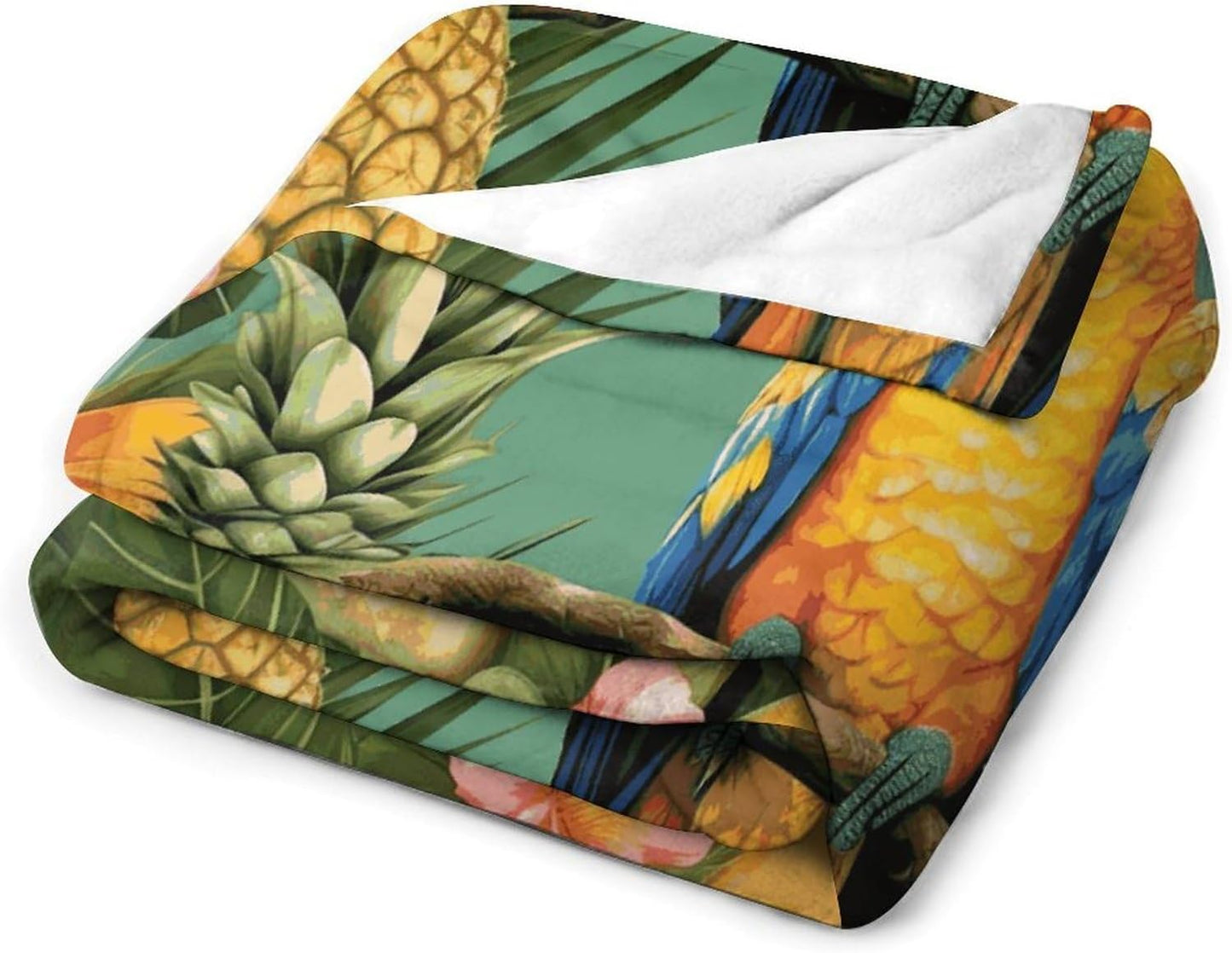 Summer Parrot Pineapple Bird Blanket Super Soft Lightweight Throw Blanket Cute Cozy Warm Bed Blanket Decorative Fuzzy Blanket All-Season Home Decor Gift for Sofa Couch Living Room 50"*60"（130*150cm）