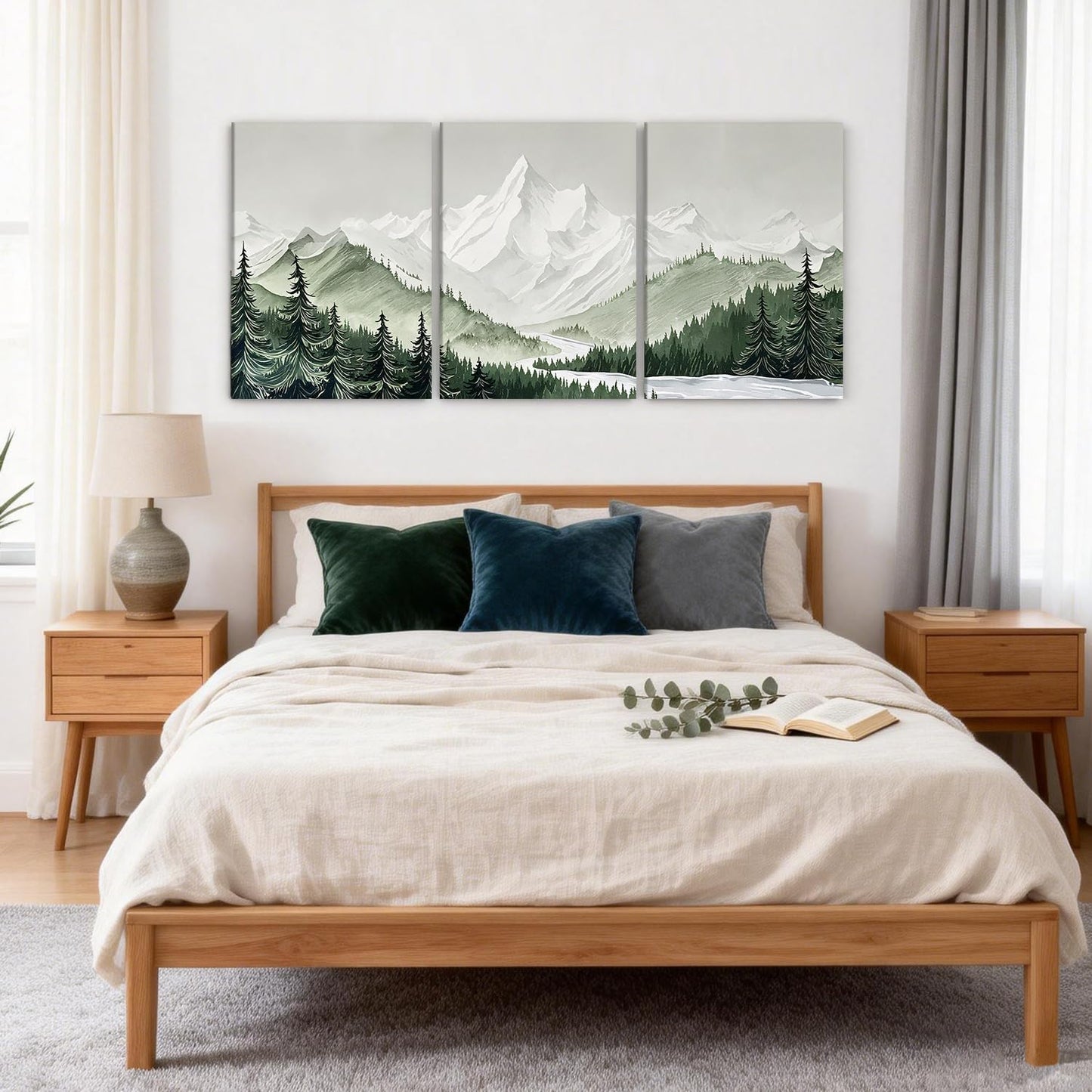 3 pcs Frame Watercolor Neutral Wall Art Canvas Print Mountain Forest Landscape Nature Wall Decor Artwork Scandinavian Minimalist Posters Prints 12x16 Inch for Living Room Bedroom Office Home