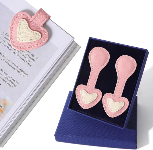 2Pcs Magnetic Leather Bookmark Cat, Heart Magnetic Pen Holder Book Marks Clip Gift for Cat Lover Magnet Page Clips for Women Men Reader Teachers Book Lovers Writer