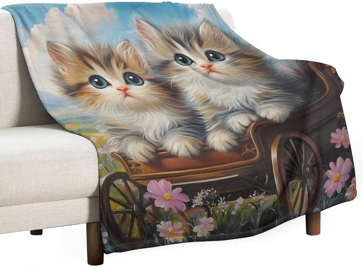 Cute Cat Throw Blanket for Couch Bed Plush Cozy Fuzzy Flannel Blanket for All Season 50"x60"