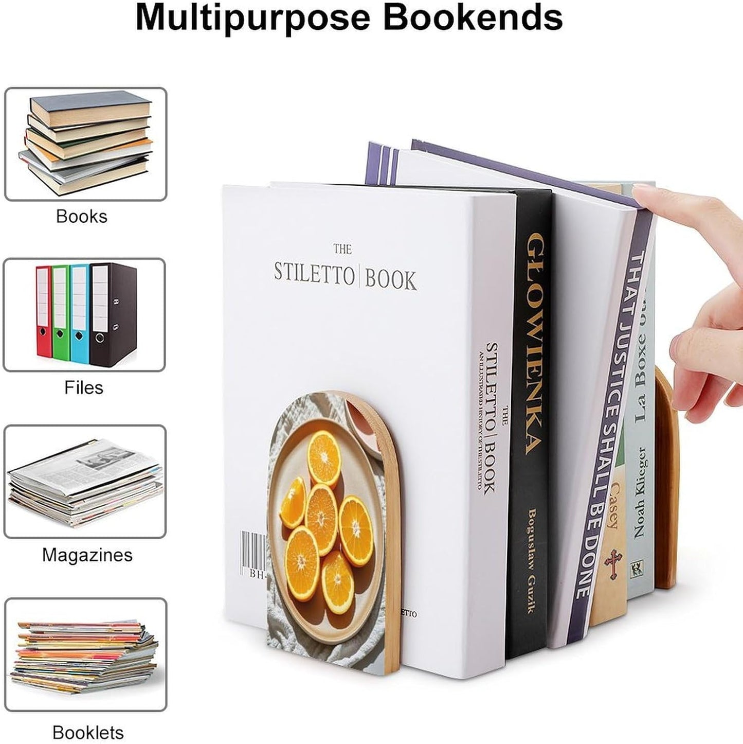 Orange Slices Bookends 1 Pair Heavy Duty Book Ends for Shelves Non-Skid Bookend Supports Wooden Book Holders with Metal Base Desk Organizers Books Storage to Hold Books
