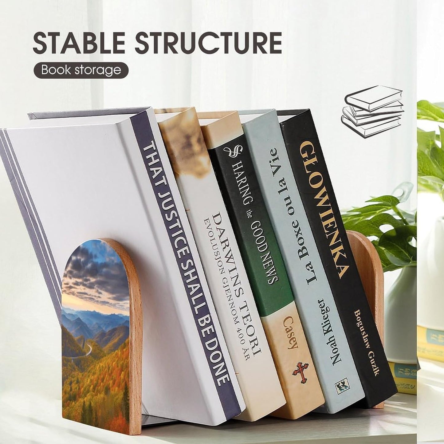 Blue Ridge Parkway Mountains Bookends 1 Pair Heavy Duty Book Ends for Shelves Non-Skid Bookend Supports Wooden Book Holders with Metal Base Desk Organizers Books Storage to Hold Books