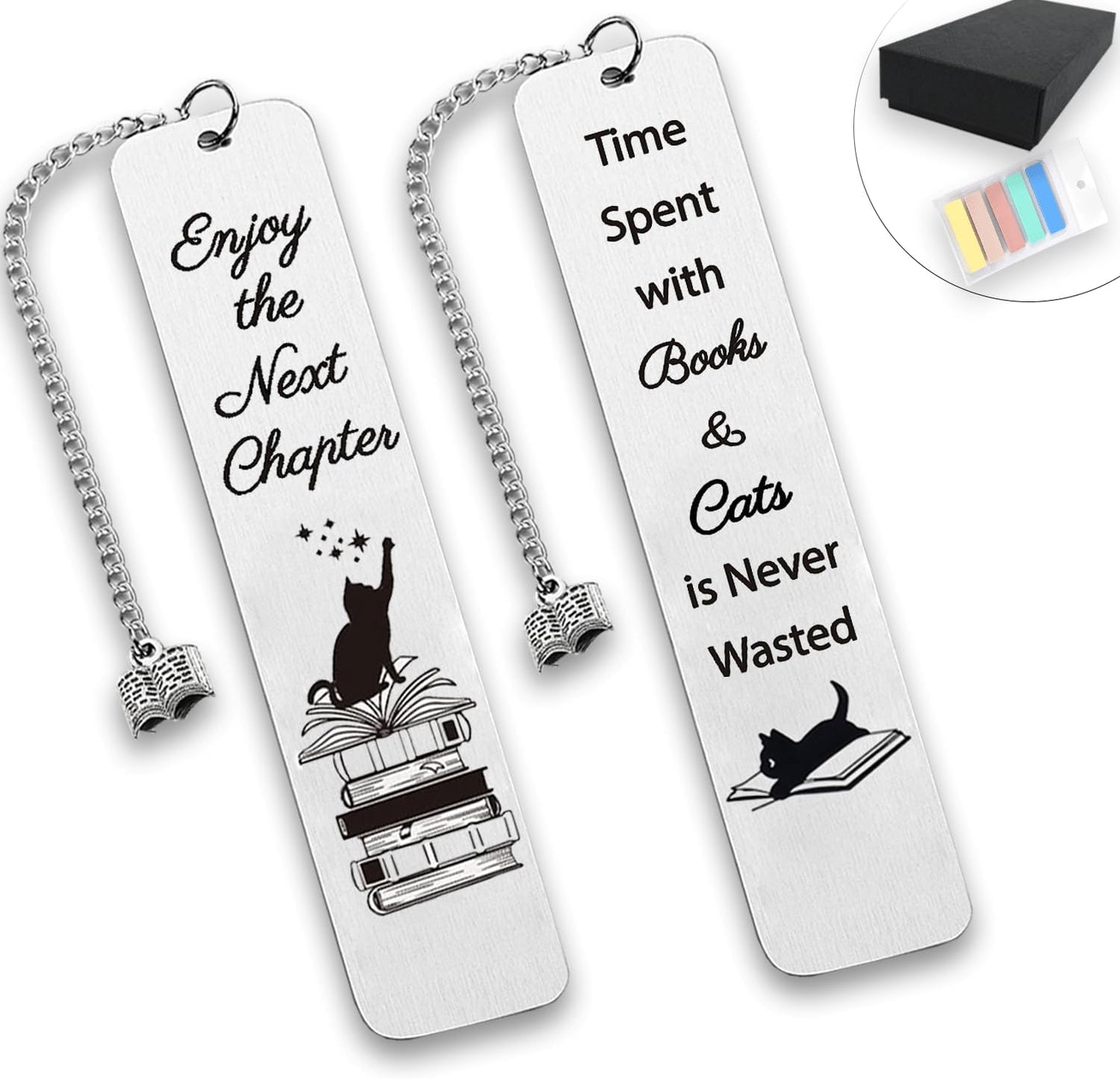 Metal Bookmark Gift for Book Lover - 2 Pcs for Women with 100 Page Marker - Cat Mom