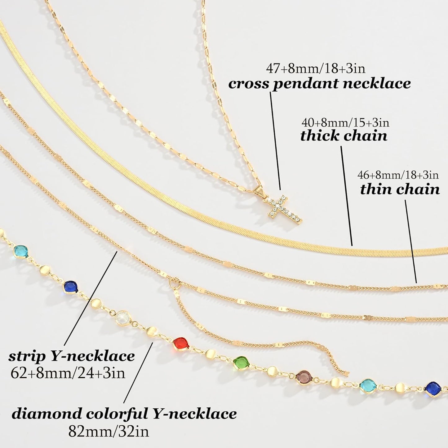FAXHION 5PCS 14k Gold Plated Cross Necklaces for Women, Pendant Stacked Layered Diamond Y Long Boho Jewelry Sets Adjustable Accessories Trendy Gifts for Women