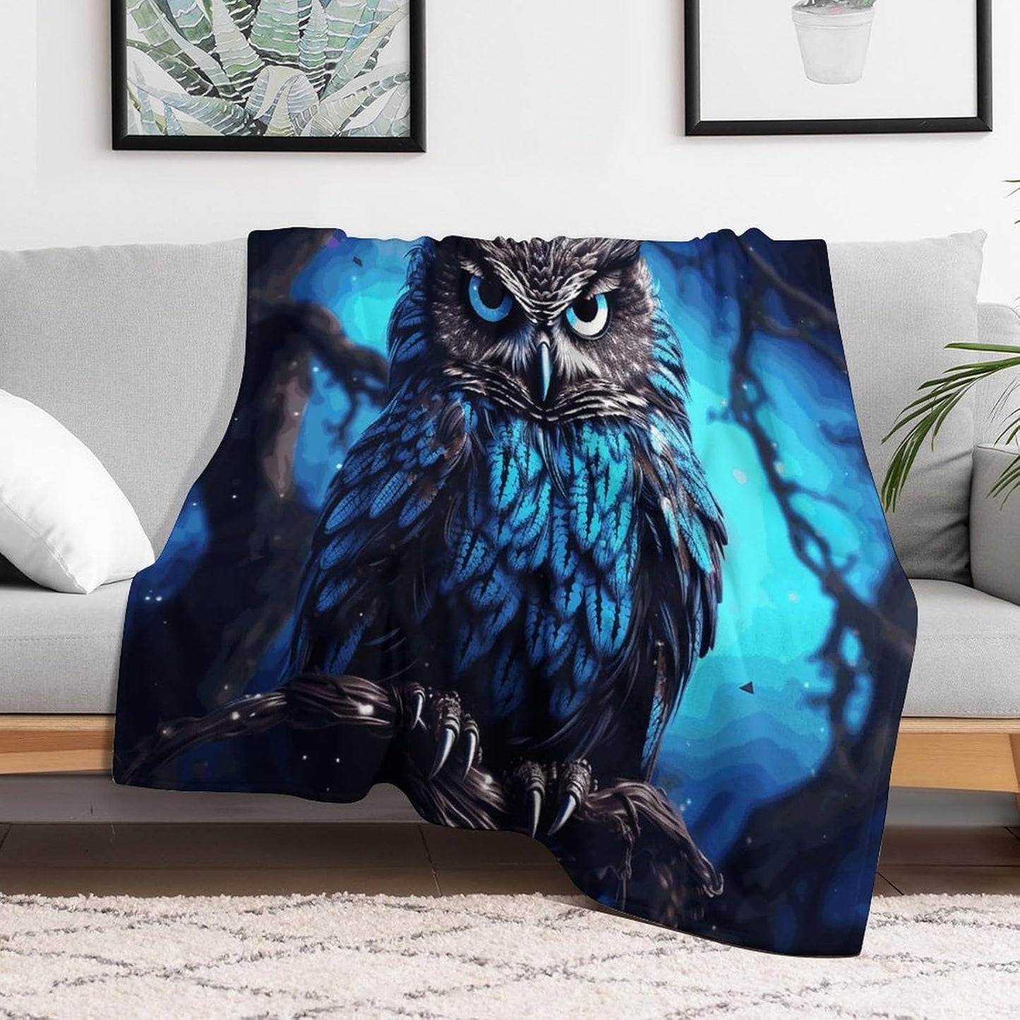 Blue Owl Throw Blanket for Couch Super Soft Warm Lightweight Throw Blankets Cozy Flannel Bed Blanket Cute Decorative Blankets for All Seasons Home Decor Gift 30"*40"（76 * 100cm）