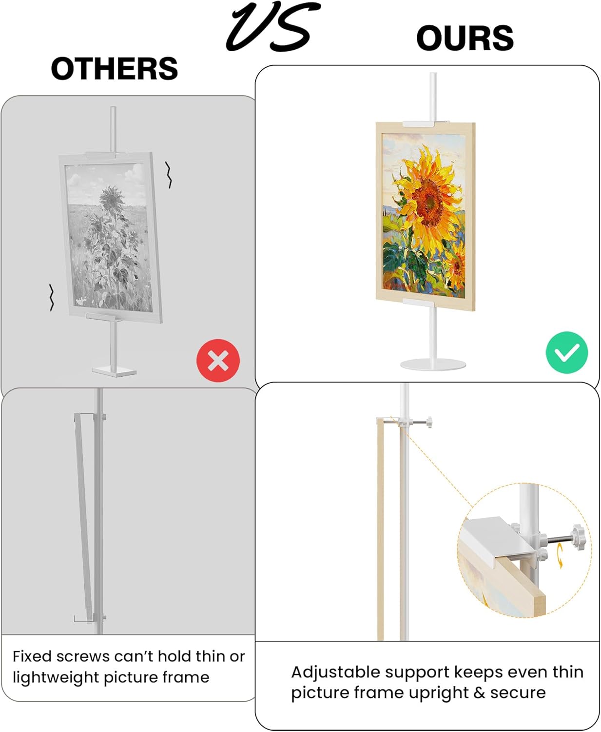 Adjustable Tabletop Easel Stand 29" H Picture Easels for Display with Extension Screws for Thin or Thick Metal Picture Frame Holder Stand Table for Picture, Artwork, Photos,Signs (White)