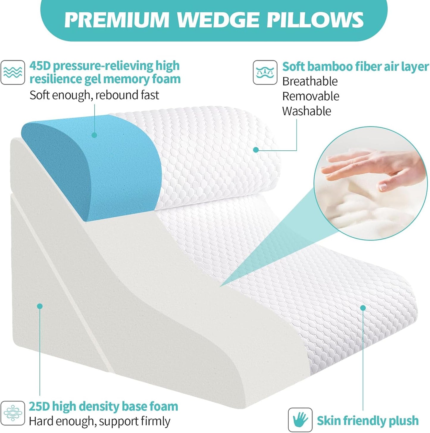 Wedge Pillow for Sleeping, Orthopedic Bed Wedge Pillow Set, 15-in-1 3PCS Adjustable Memory Foam Wedge Pillows Post Surgery, 9 &16 & 20 inches Height 3-in-1 Incline Wedges Pillows