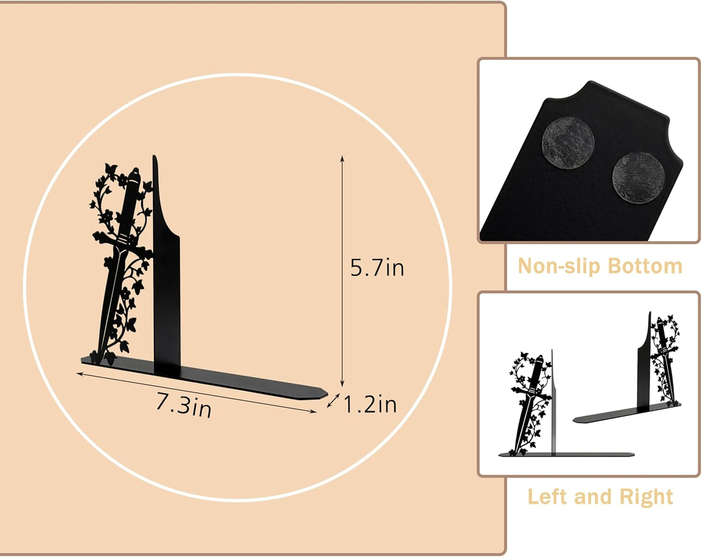 Cute Book Ends for Shelves – Decorative Dagger-Themed Bookends for Shelves, Unique Bookends for Home, Office, or Gift – Sturdy Metal Book Ends Decorative