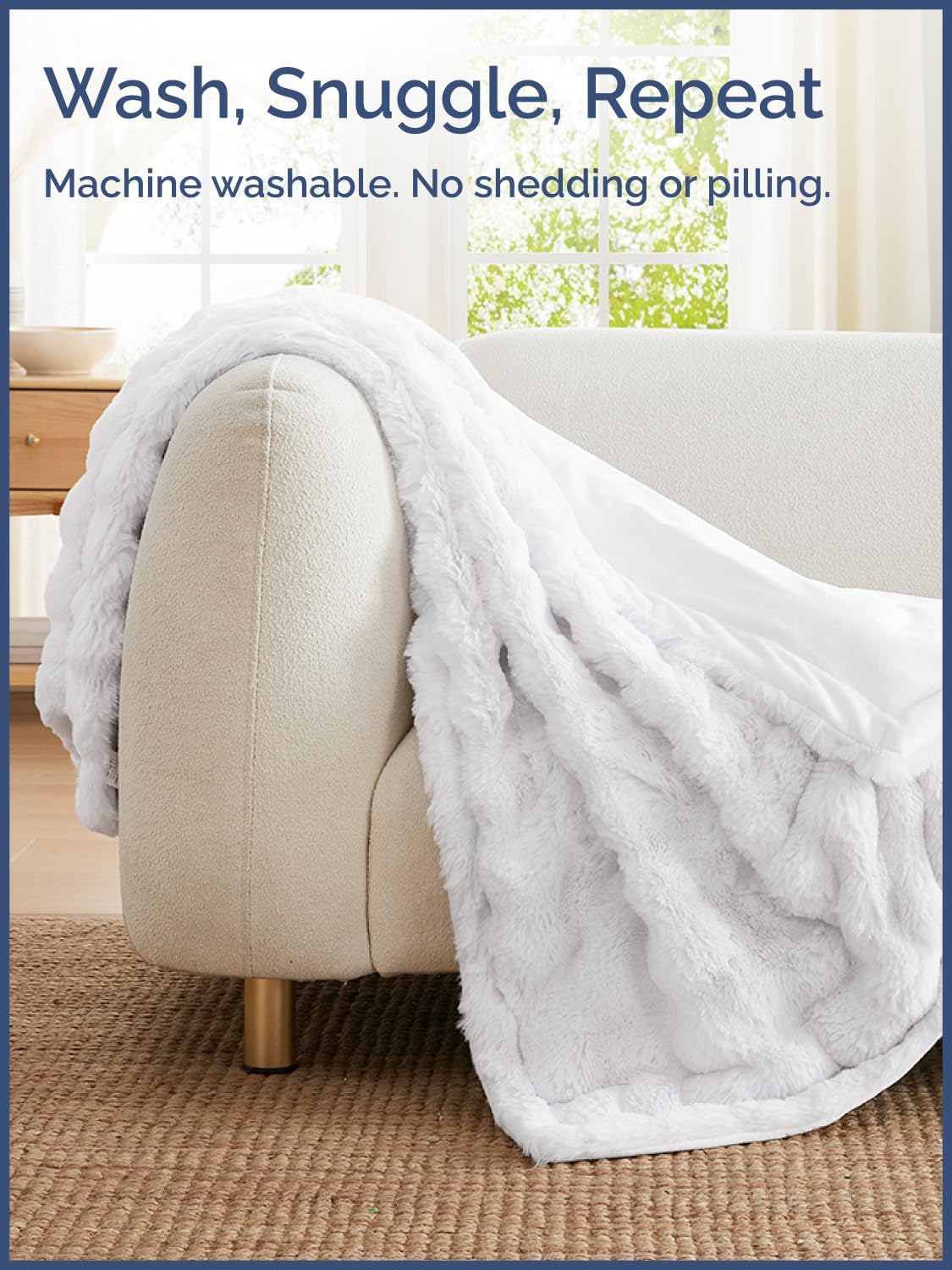 Fluffy Bubble Blanket Throw Size - Faux Fur Throw for Couch or Bed - Plush Soft Extra Thick Faux Fur Rabbit Blanket - Comfy, Fuzzy, Warm & Breathable - Luxury Minky Tie Dye Bedding - 50" x 60", White