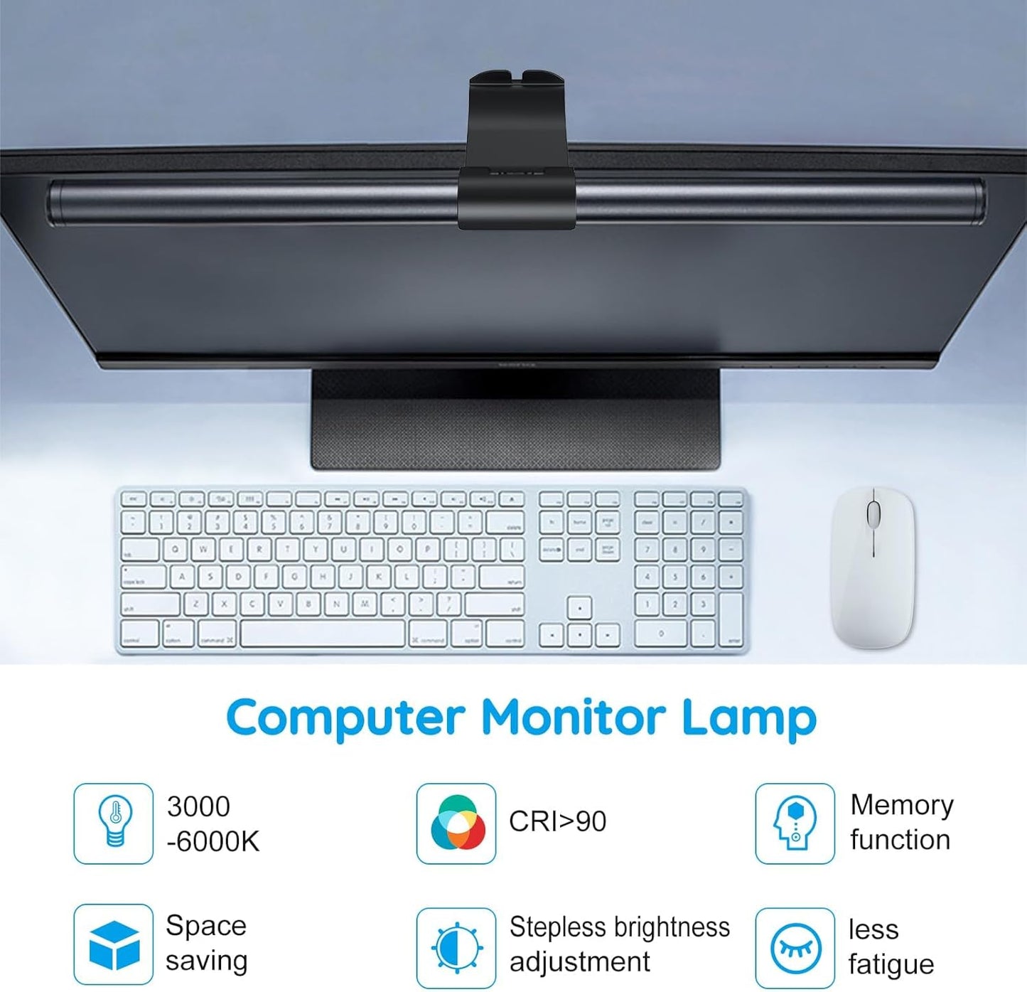 OOWOLF Computer Monitor Light Bar, Computer Screen Lamp for Eye-Caring, USB Reading Light LED Task Lamp with Touch Control, Dimmable Screen Bar 17", Memory Monitor Top Space Saving Home Office