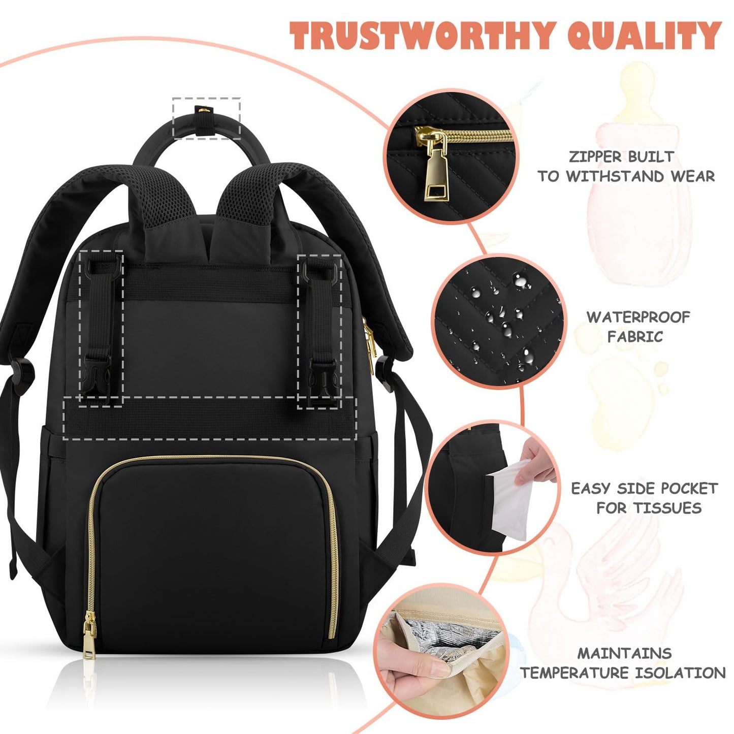 Baby Diaper Bag Backpack, Travel Diaper Bags for Baby Girl Boy Large Capacity Baby Bag Backpack for Women Black