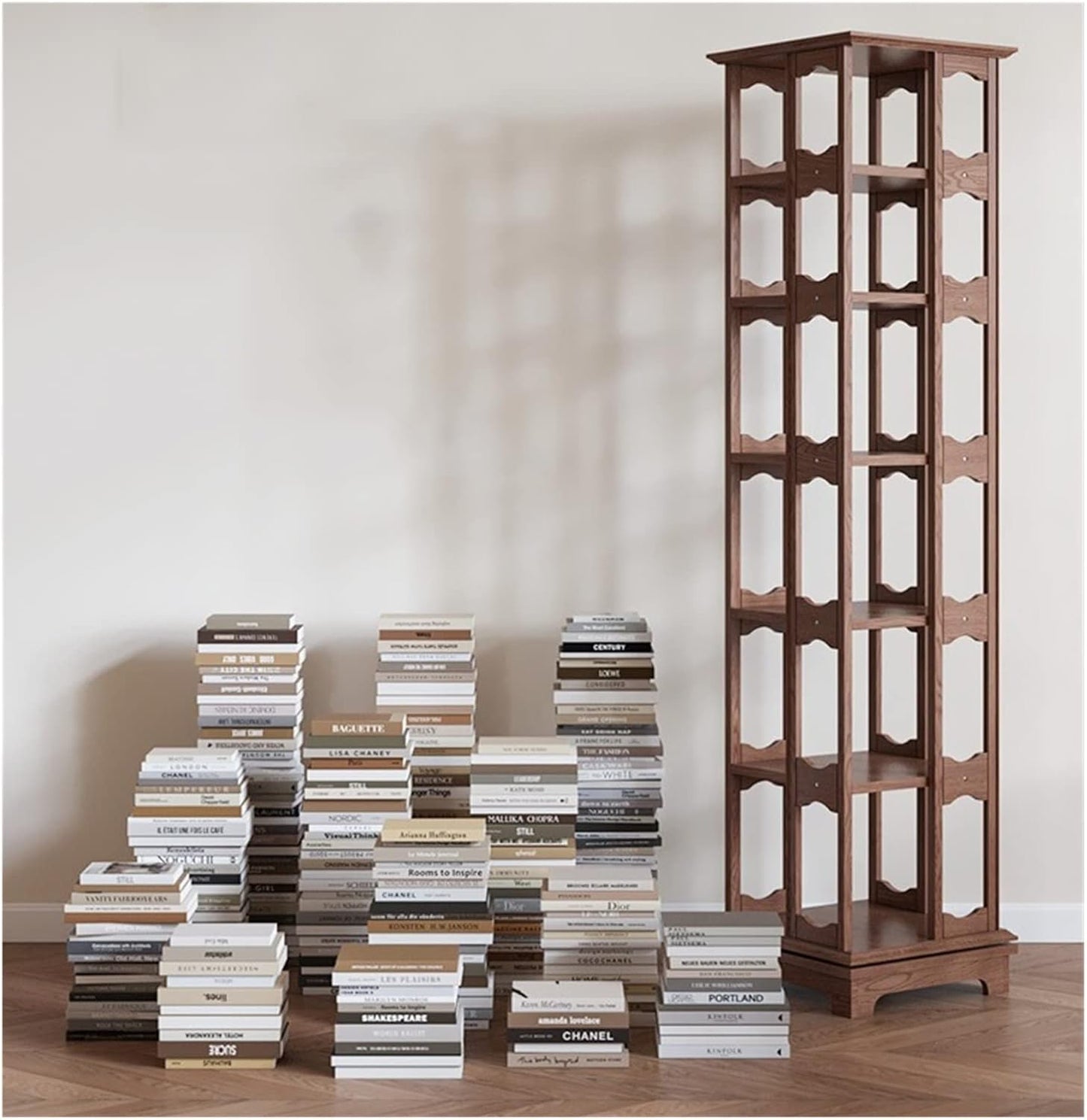 All Solid Wood Rotating Bookshelf, 360-degree Bookcase Floor Creative Storage Shelf for Home Living Room MINGPING (Size : 44x44x139cm Walnut Color) ()