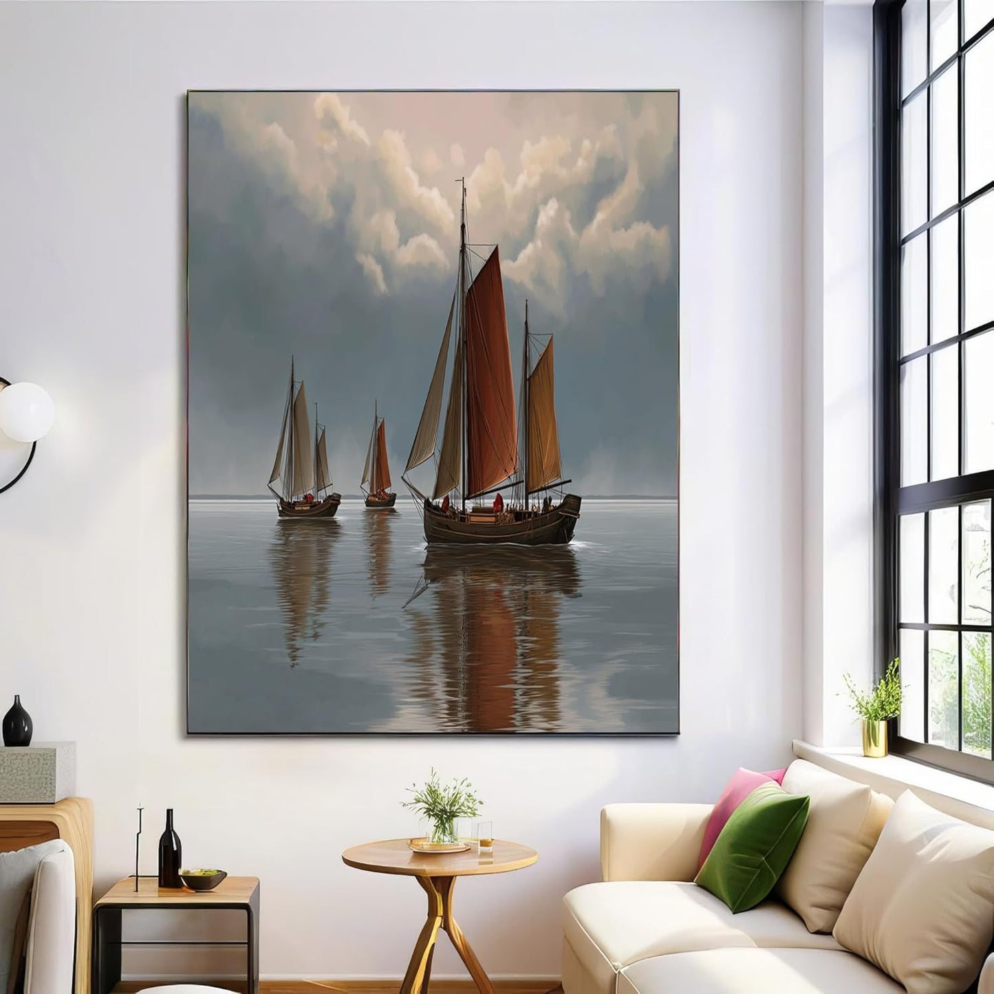 GDJSMIN Ocean Landscape Wall Art, Wooden Sailboat Pattern Poster For Reading Room Living Room Decor 16X 24 Inch Unframed