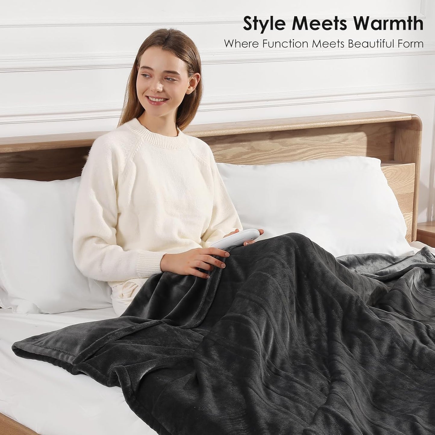 Heated Blanket Full Size Electric Blanket 72" X 84" with 5 Heating Level & 10 Hour Auto Off, Ultra-Warm Selected Flannel Heating Blanket for Adults, Machine Washable, Gifts for Grandma(Charcoal Grey)