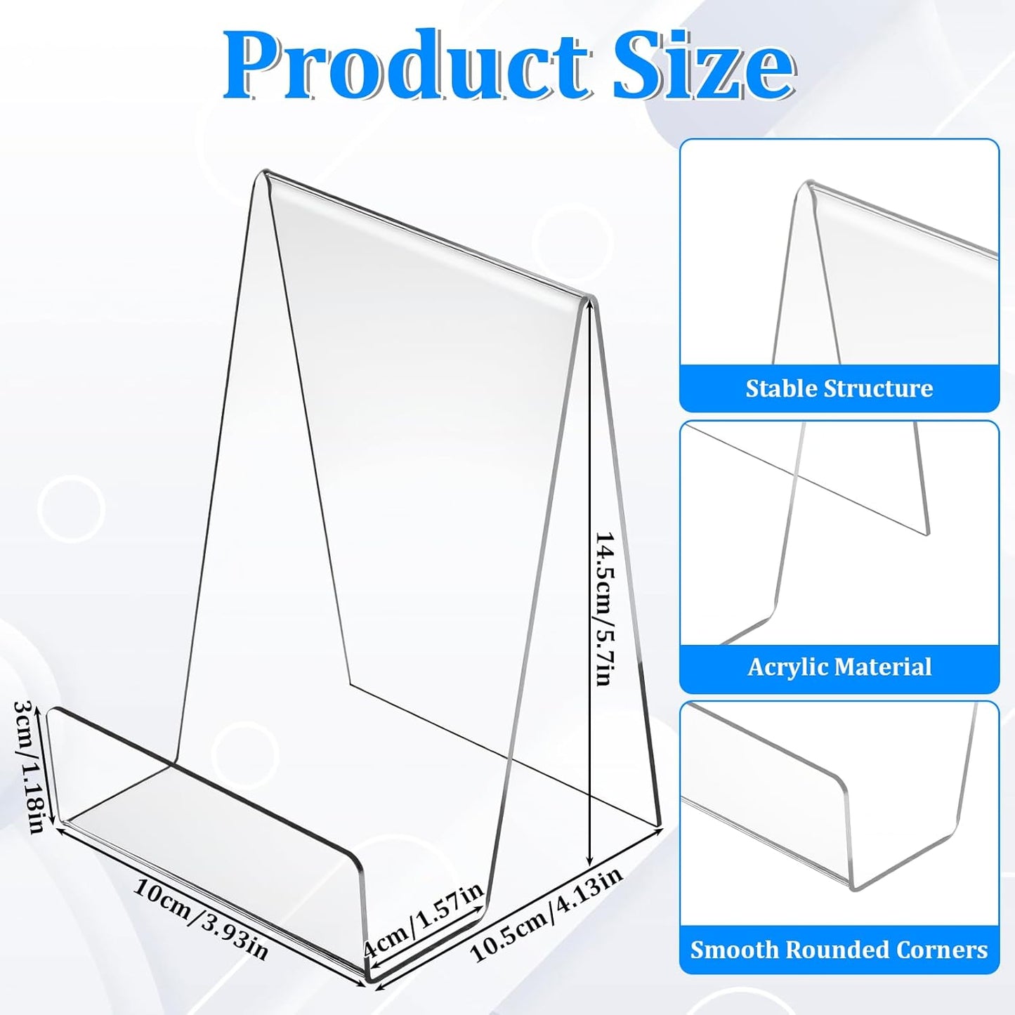 SHENLIU 12 Pack Clear Book Stand, 6x4 Inch Acrylic Easel Stand Book Display Holder, Display Stands for Album, CD, Music Sheets, Plate, Artworks, Phone, Tablet, Magazine, Postcard