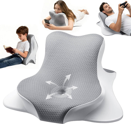 Reading Pillow for Bed Memory Foam - Ergonomic Rest Position Pillow for Sleeping & Playing, Wedge Comfort Support for Reading, Back Pain & Acid Reflux, with Removable Cover