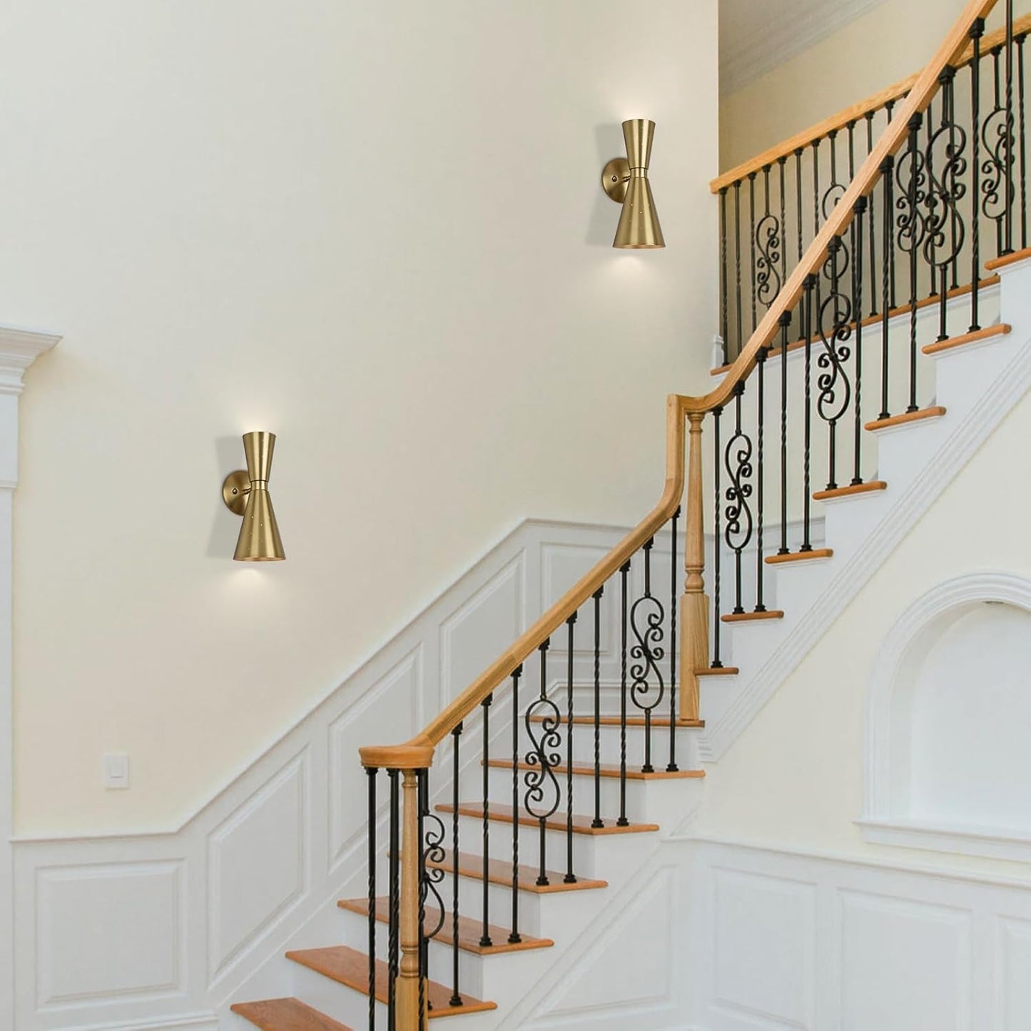 Brass Wall Sconce, Mid Century Modern Sconce Wall Lighting, Up Down Gold Wall Sconces E12 Base, Vintage Farmhouse Wall Lights Hardwired Wall Lamps for Bedroom Bathroom Living Room Staircase