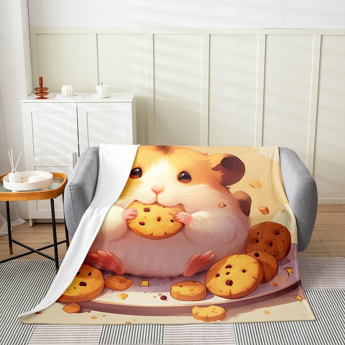 Erosebridal Kids Cute Hamster Blanket 40x50 Kawaii Hamster Throw Blanket Cookies Food Fleece Blanket Cartoon Pet Animal Fuzzy Blanket for Kids Boys Girls,Brown Luxury Soft