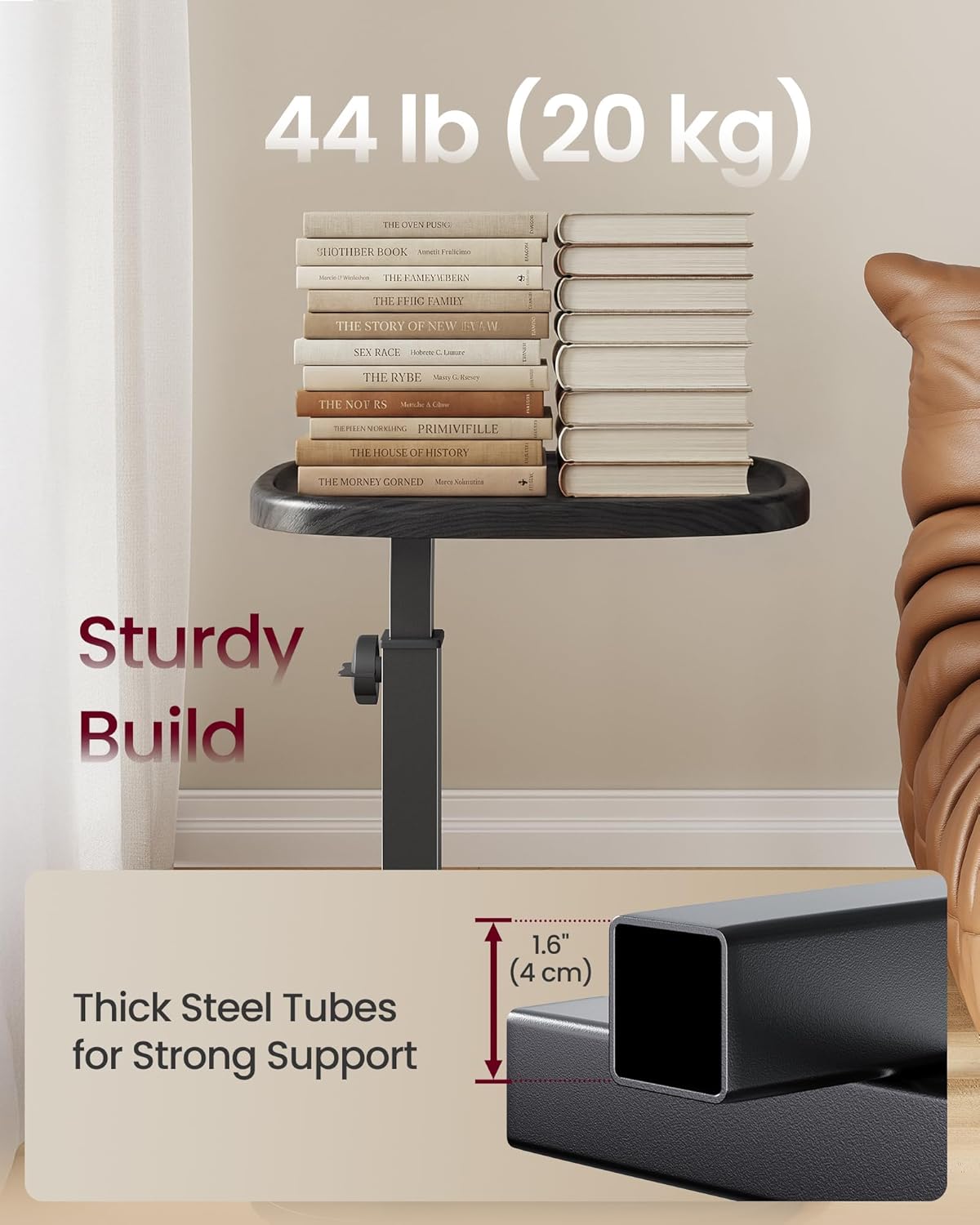VASAGLE Couch Table, C-Shaped Sofa Side End Table, Bedside Table, Adjustable Height, for Small Spaces, 11.8 x 15.7 x 27.2 Inches, for Living Room, Bedroom, Ink Black ULET363B101