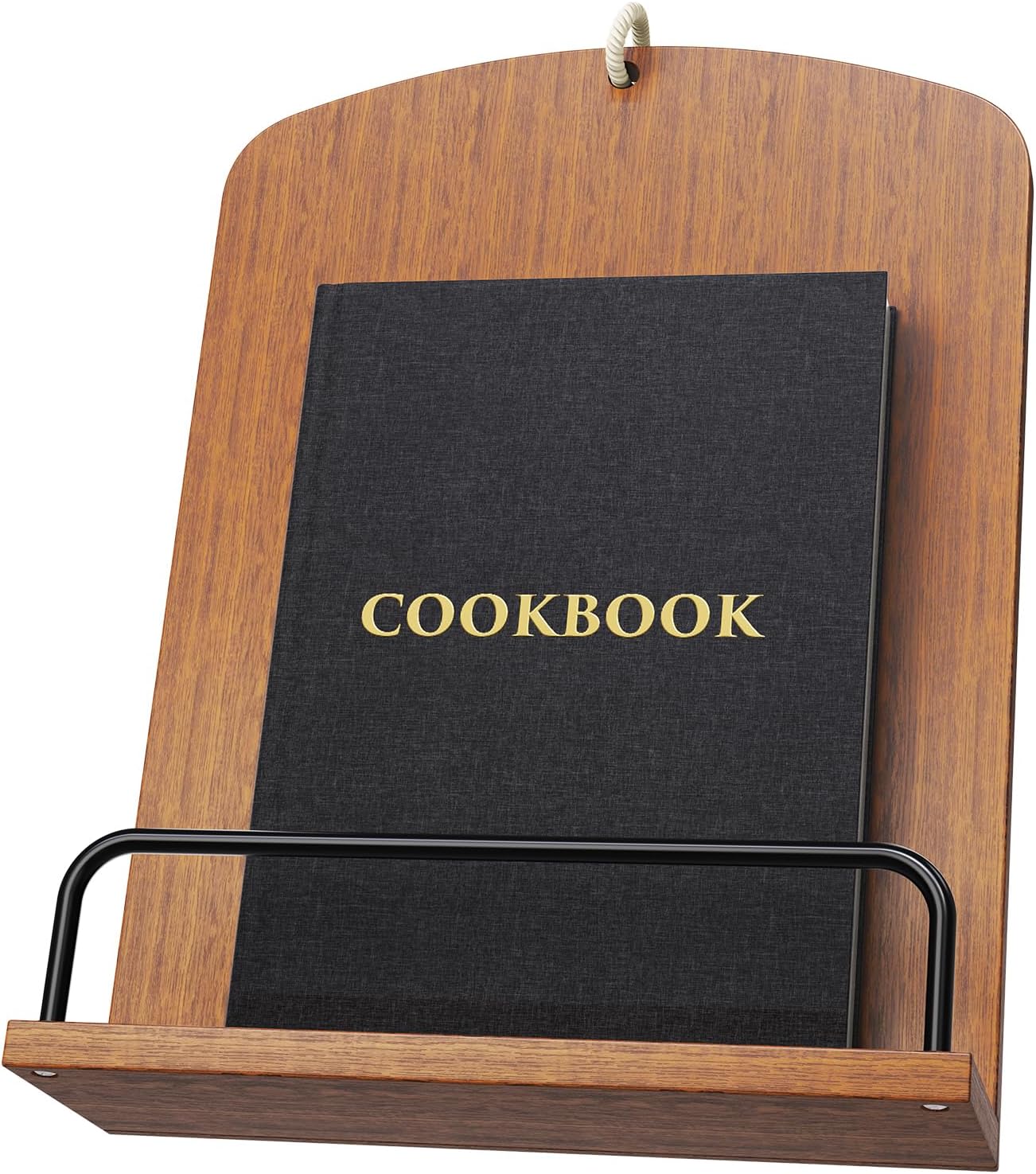 Wooden Cookbook Stand for Kitchen Counter, Rustic Brown Cook Book Stand fits Hanging or Countertop Display, Recipe Book Holder with Adjustable Angle, Wood Cooking Book Stands, Bible Display Holders