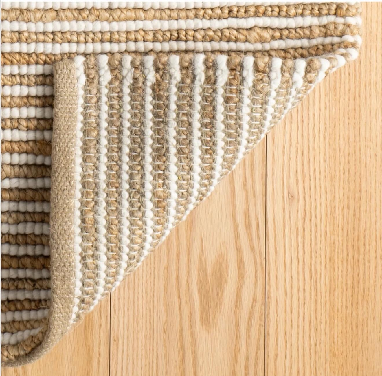 FRELISH DECOR Wool and Jute Premium Handwoven Chunky Stripes Rug - Contemporary Area Rug for Living Room Bedroom (6' x 9' - Natural Ivory)