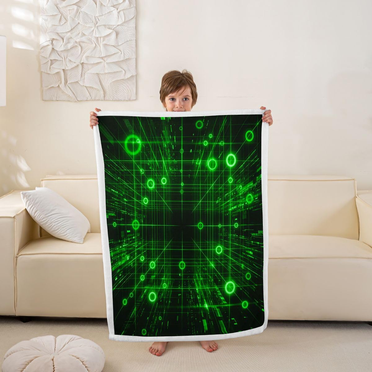 Feelyou Green Black Sherpa Throw Blanket for Couch Geometric Super Soft Cozy Fleece Abstract Blanket for Winter, Plush Throw Baby 30"x40" All Season