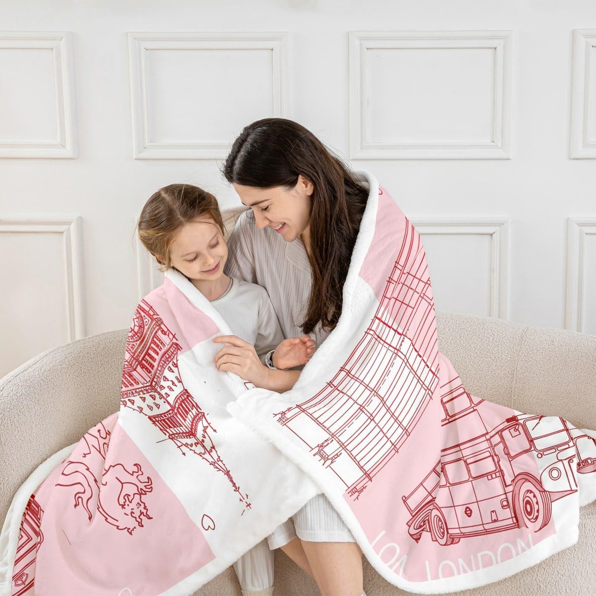London Kids Throw Blanket,Telephone Booth Big Ben Bus Hand Painted Bed Blanket for Boys Girls Adults,Famous Urban Architecture Fleece Blanket,Romantic Fuzzy Blanket,Throw Size (50 x 60 Inches)
