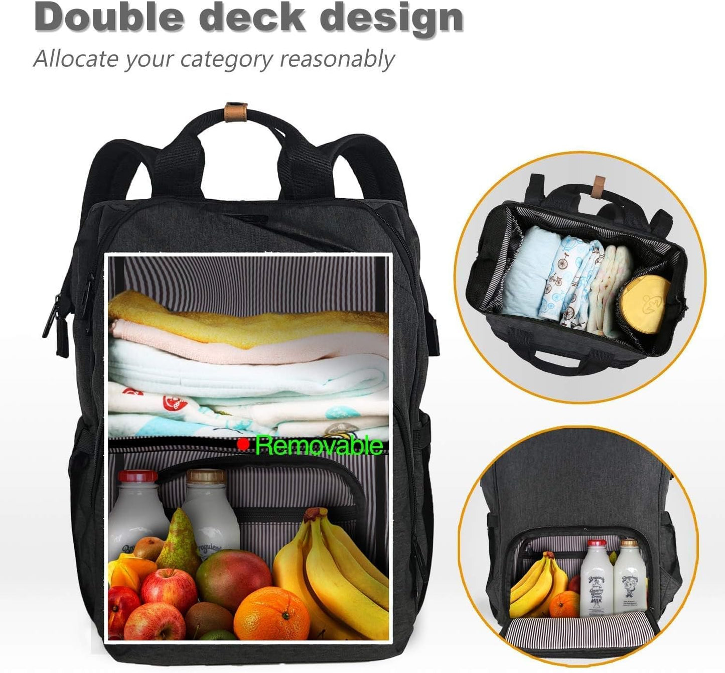 Hap Tim Diaper Bag Backpack,Large Capacity Travel Back Pack Maternity Baby Nappy Changing Bags, Double Compartments with Stroller Straps,Waterproof,Black (US7340-DG)