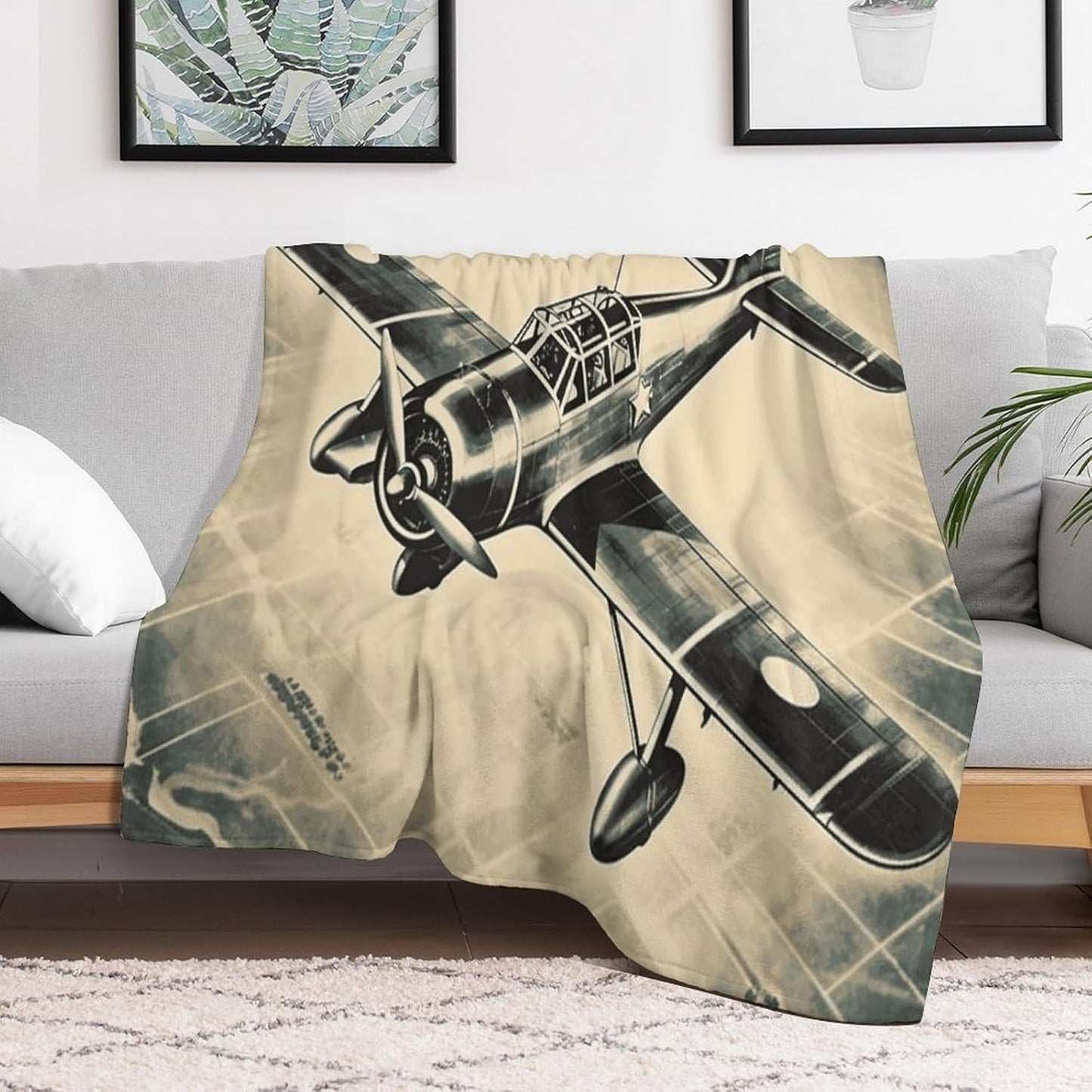 Retro Airplane Blanket Super Soft Lightweight Throw Blanket Cute Cozy Warm Bed Blanket Decorative Fuzzy Blanket All-Season Home Decor Gift for Sofa Couch Living Room 60"*80"（150 * 200cm）