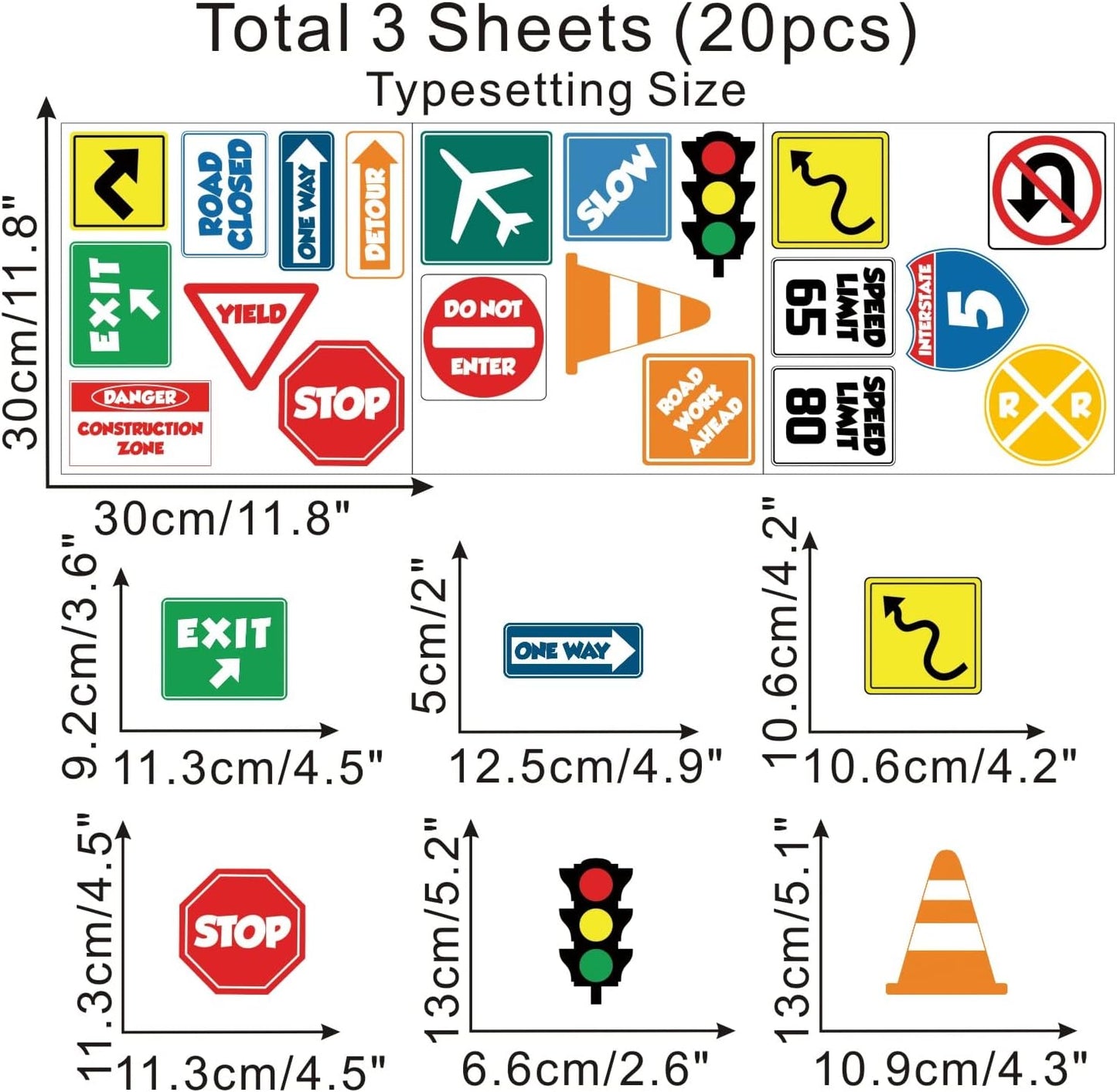 IARTTOP Road Signs Wall Decal Traffic Sign Wall Stickers Stop Street Transportation Signs Vinyl Decals for Kids Bedroom Playroom Decor Road Sign Sticker for Nursery Decoration