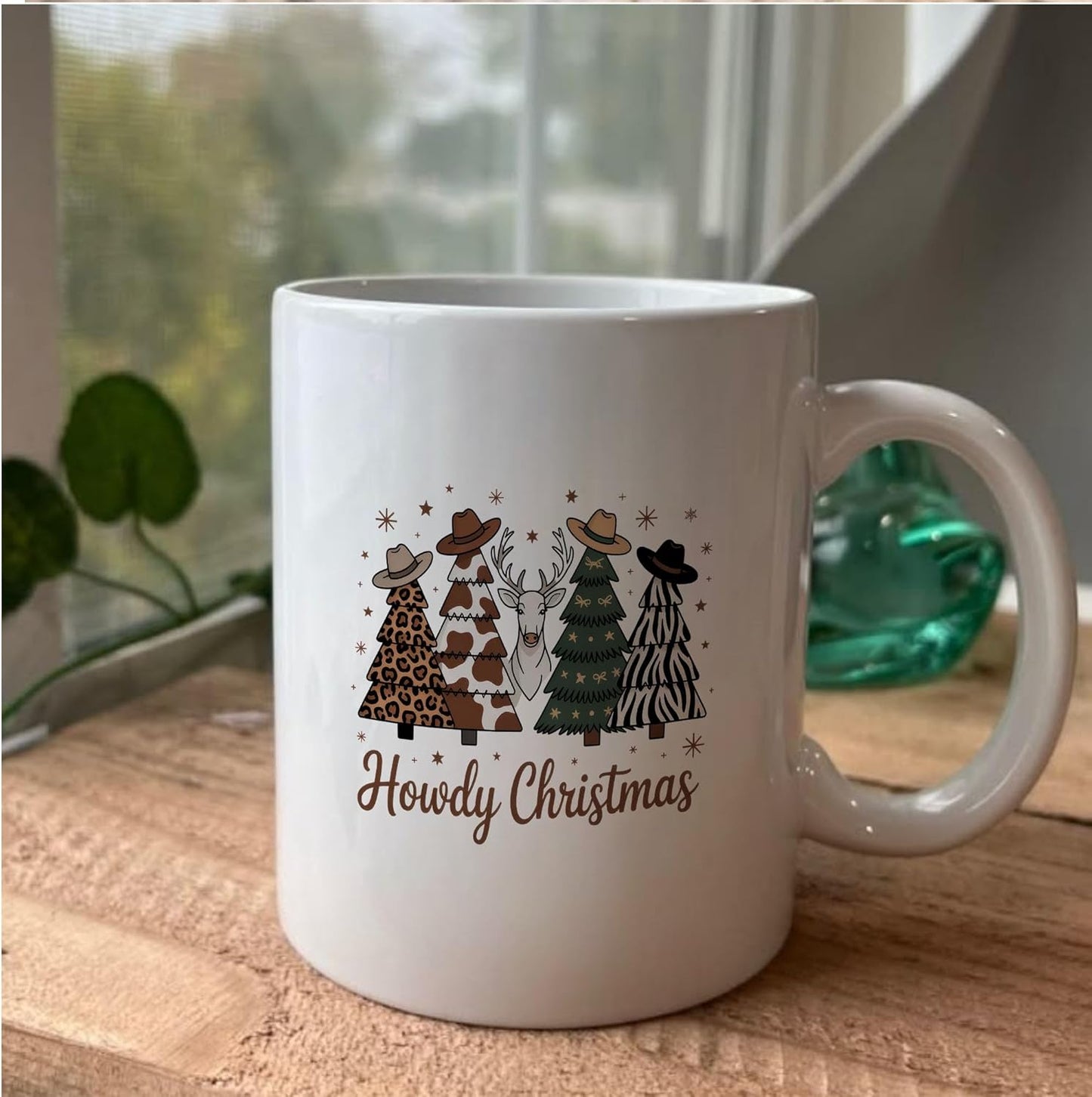 Funny Western Leopard Milk Cow Stripe Zebra Christmas Tree White Mugs, 11oz 15oz Drinking Cups, Kitchen Décor, Gifts For Book Lovers