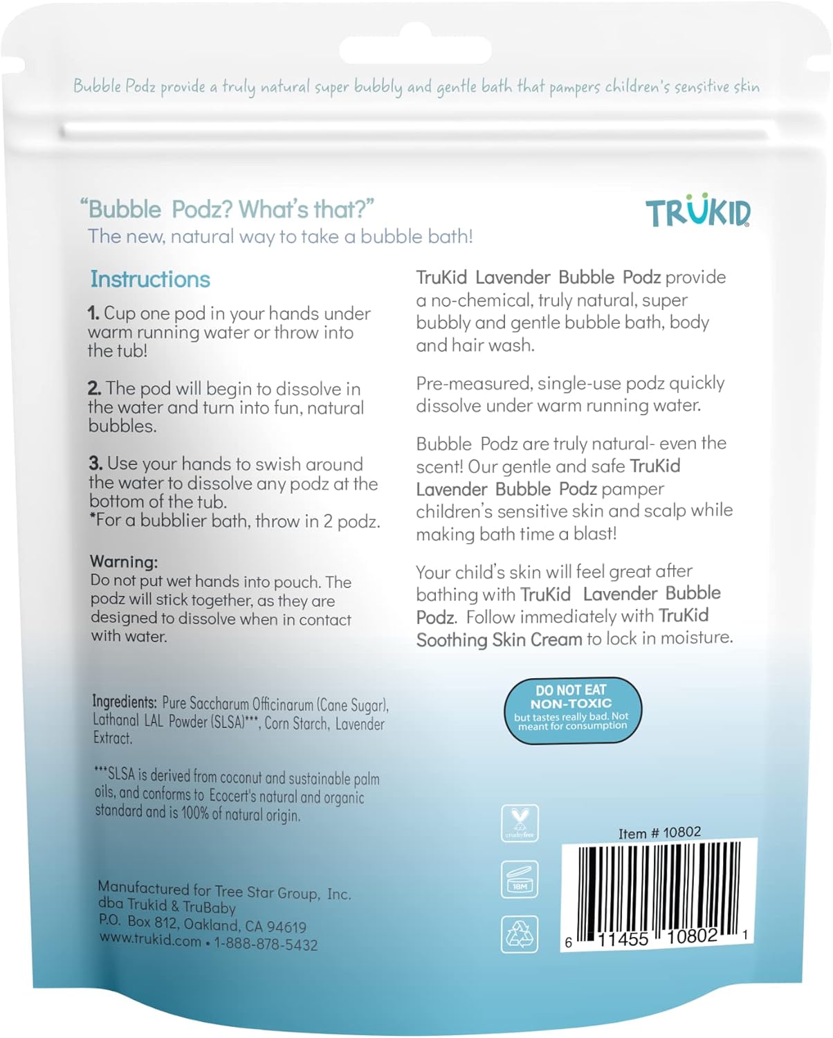 TruKid Bubble Podz Bubble Bath for Kids, Toddlers, & Babies, Tear Free Gentle & Refreshing Bath Bomb for Sensitive Skin with Natural Moisturizers, Non-Toxic, pH Balanced, Lavender Scent (24 Podz)