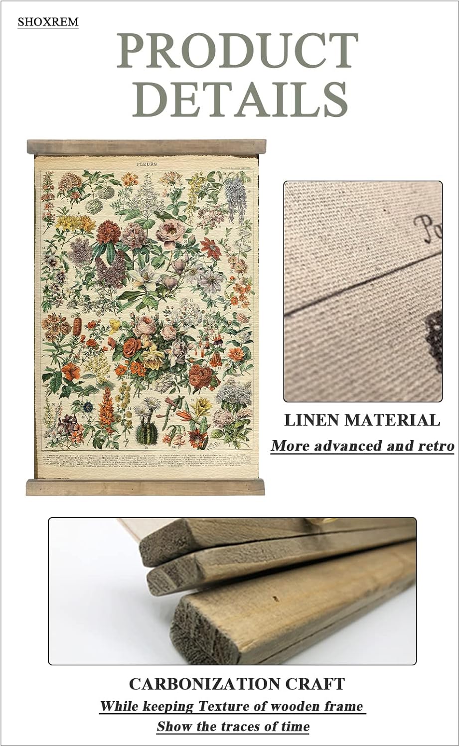 SHOXREM Vintage Poster,Rustic Art Prints, Retro Style of Wall Hanging for Living Room Office Classroom Bedroom Playroom Apartment Decor. (Botany of Flower 1Panels, 16“ x 24”)