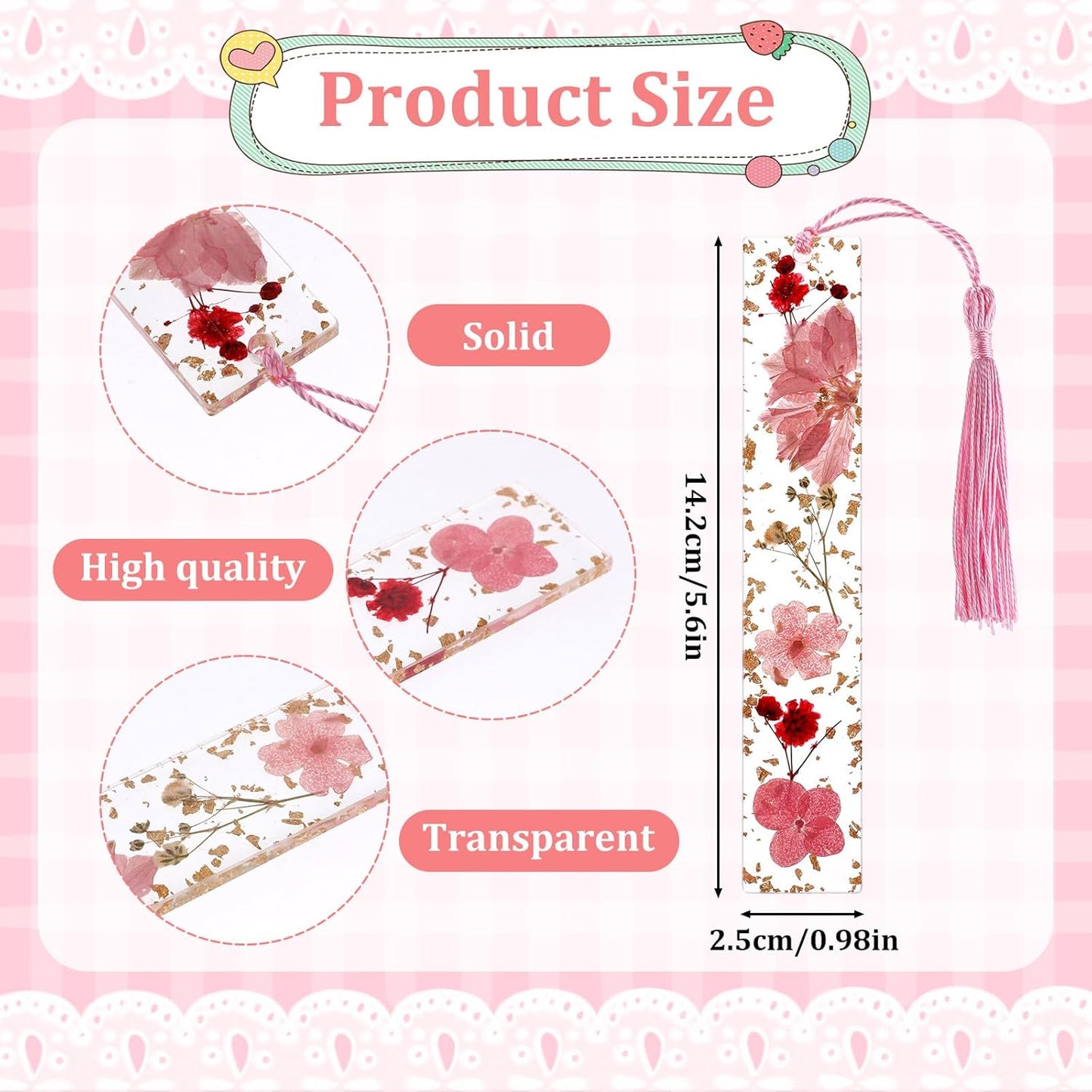 2 Pcs Dried Flower Resin Books Page Holder, Book Mark Transparent Book Thumb Page Holder Bookmarks with Tassel Reading Accessories Gift for Reading Lovers, Literary, Students, Teachers