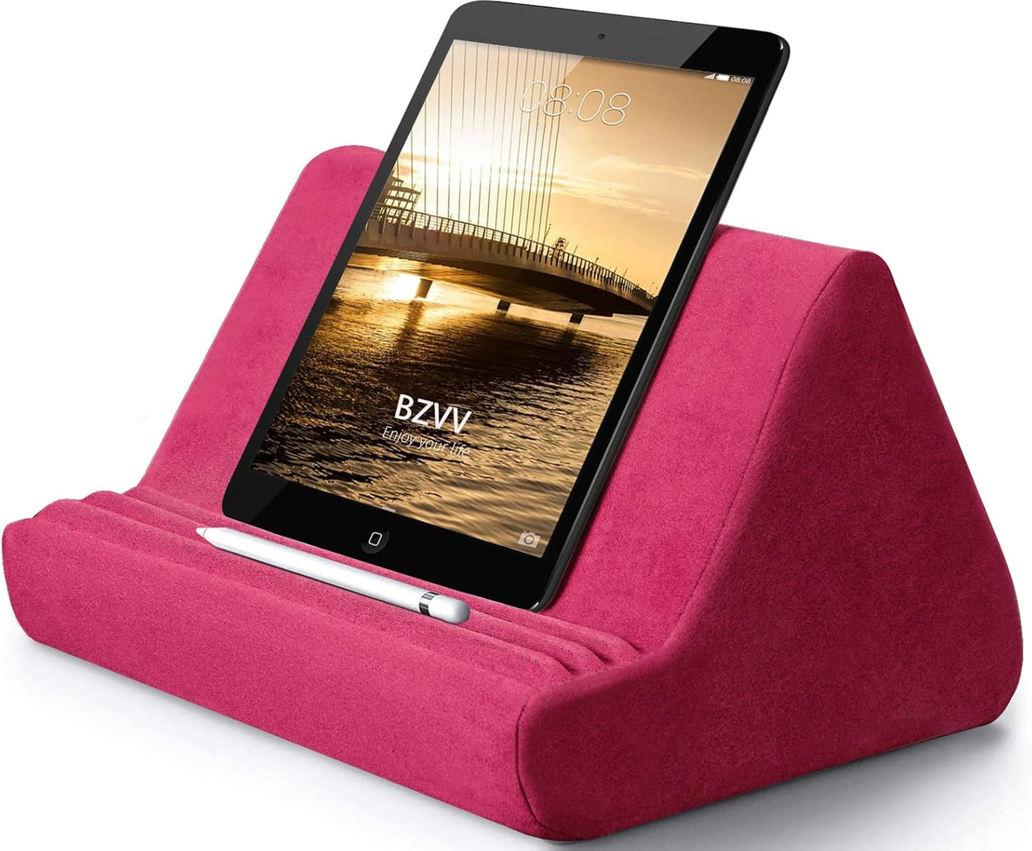 BZVV Soft Tablet Stand Pillow with Pocket,Adjustable 3 Viewing Angle,Lazy Holder for Bed Sofa,Compatible with iPads Tablets eReaders Smartphones Books Magazines