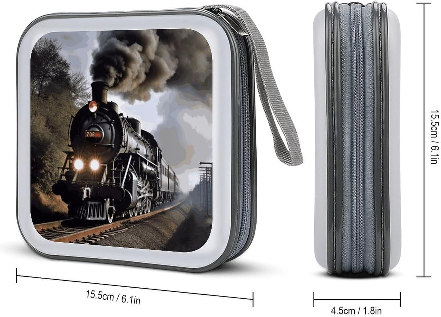 Steam Train CD Case 40 Capacity Case Zipper CD Collection Bag with Handles Cover DVD Storage Hard Plastic DVD Disc Cases Storage Binder for Car Home Office Travel