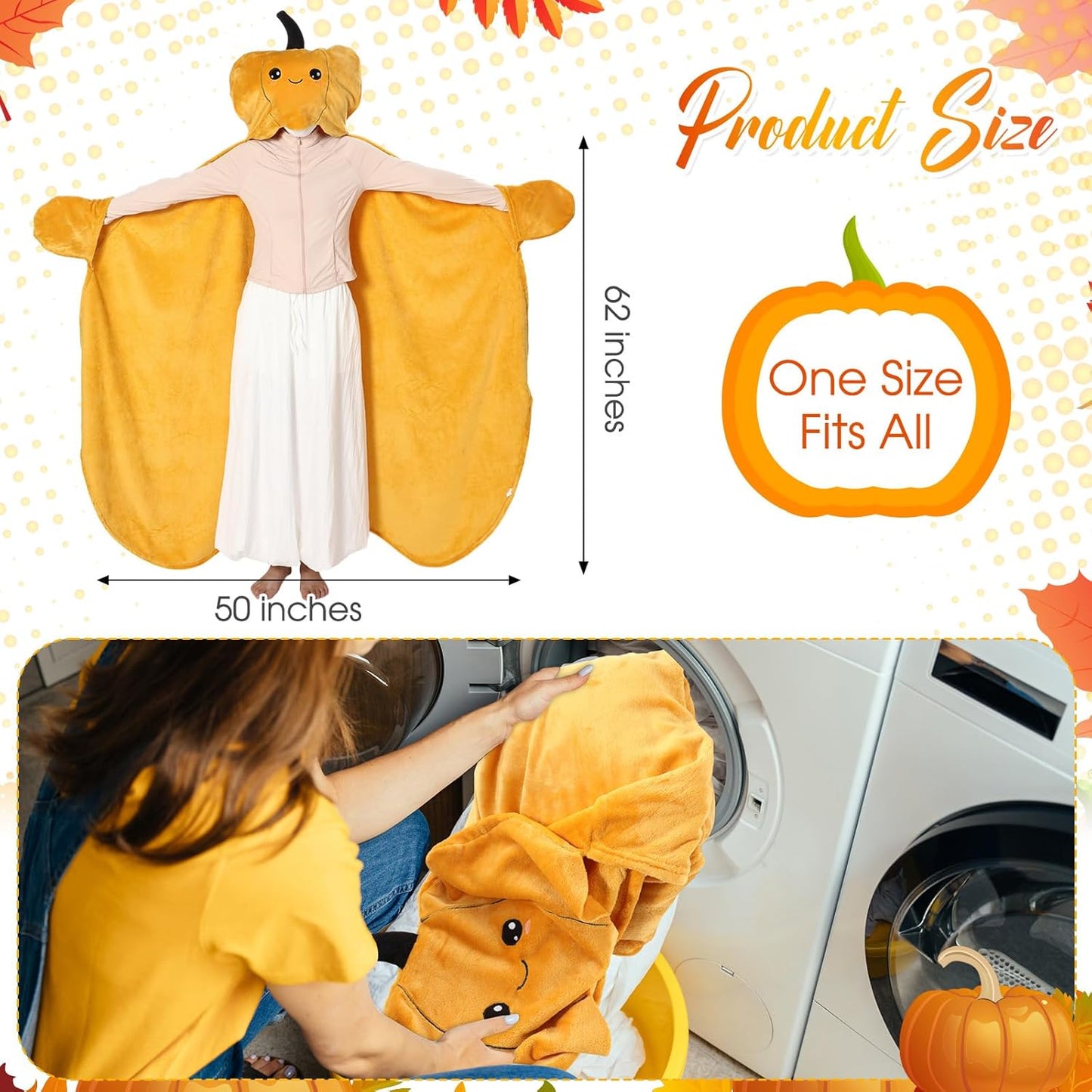 Peryiter Thanksgiving Wearable Blanket Pumpkin Hoodie Adults Friendsgiving Party Gift Oversize Flannel Wrap Throw for Women