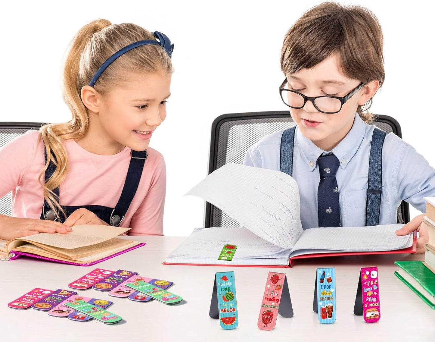 Pasimy 48 Pieces Cute Magnetic Bookmarks Fruit Food Theme Book Marks Bulk Encouraging Sayings Magnetic Bookmarks for Students Teachers School Home Office Reading Supplies