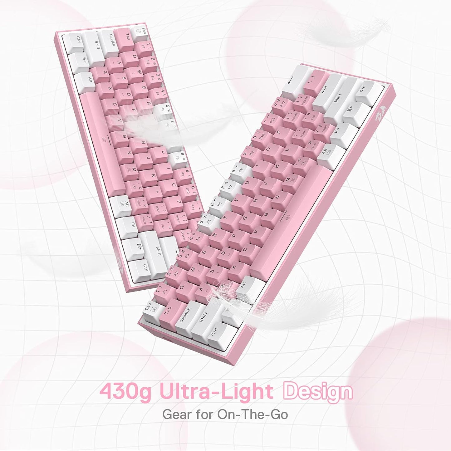 Redragon K617 Fizz 60% Wired RGB Gaming Keyboard, 61 Keys Hot-Swap Compact Mechanical Keyboard w/White and Pink Color Keycaps, Linear Red Switch, Pro Driver/Software Supported
