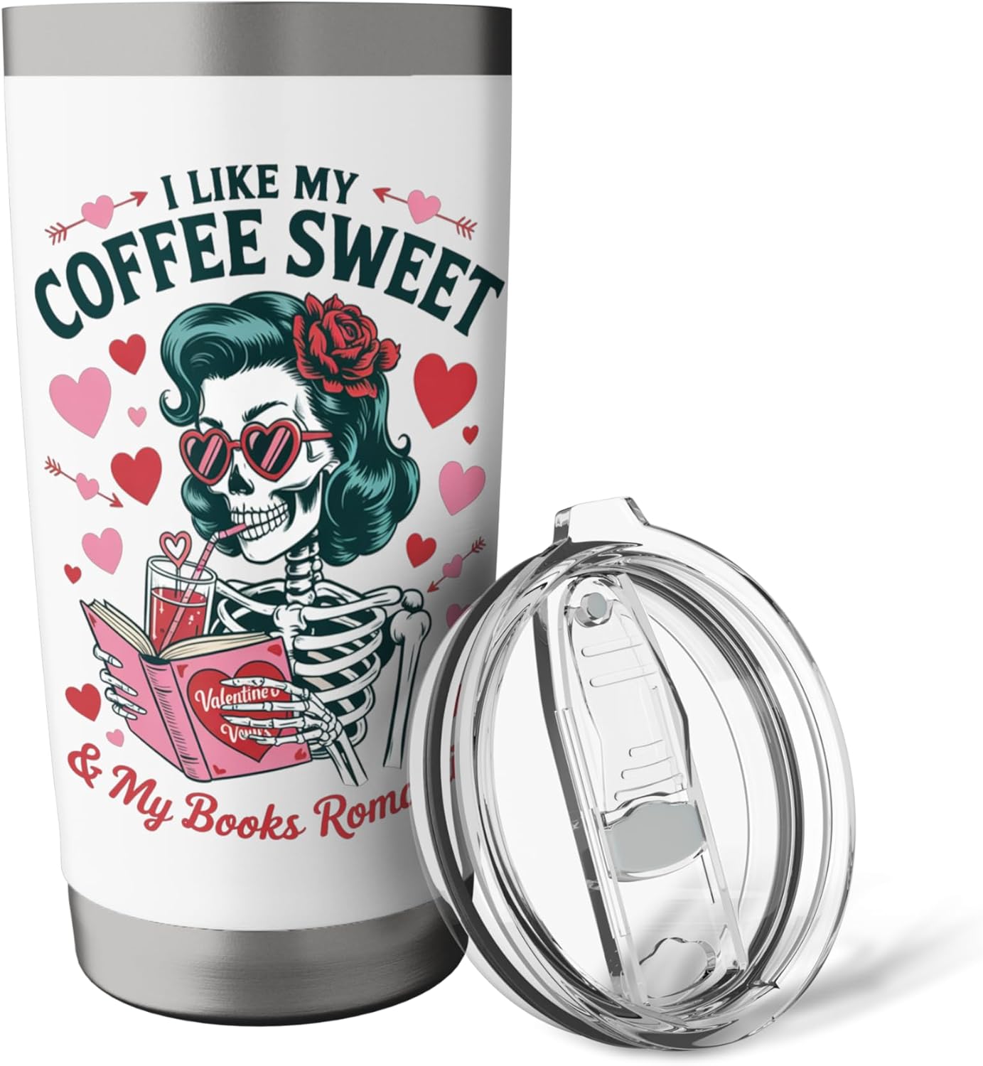 Coffee Sweet Books Romantic Skeleton Reader Vintage Style Stainless Steel Insulated Tumbler