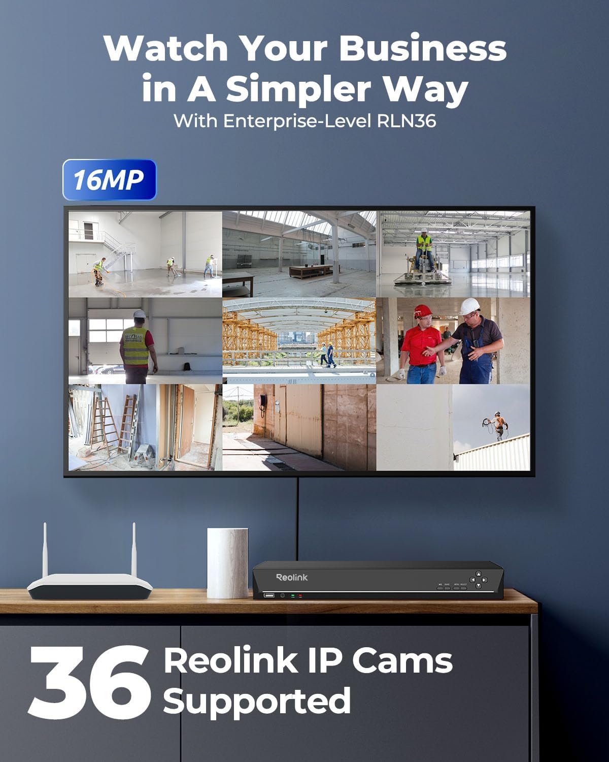 REOLINK 36CH Network Video Recorder for Home Security Camera System, Only Work with 16MP/12MP/4K/8MP/5MP/4MP REOLINK PoE Security Camera, Integrated O/I Alarm System, No HDD Included, RLN36
