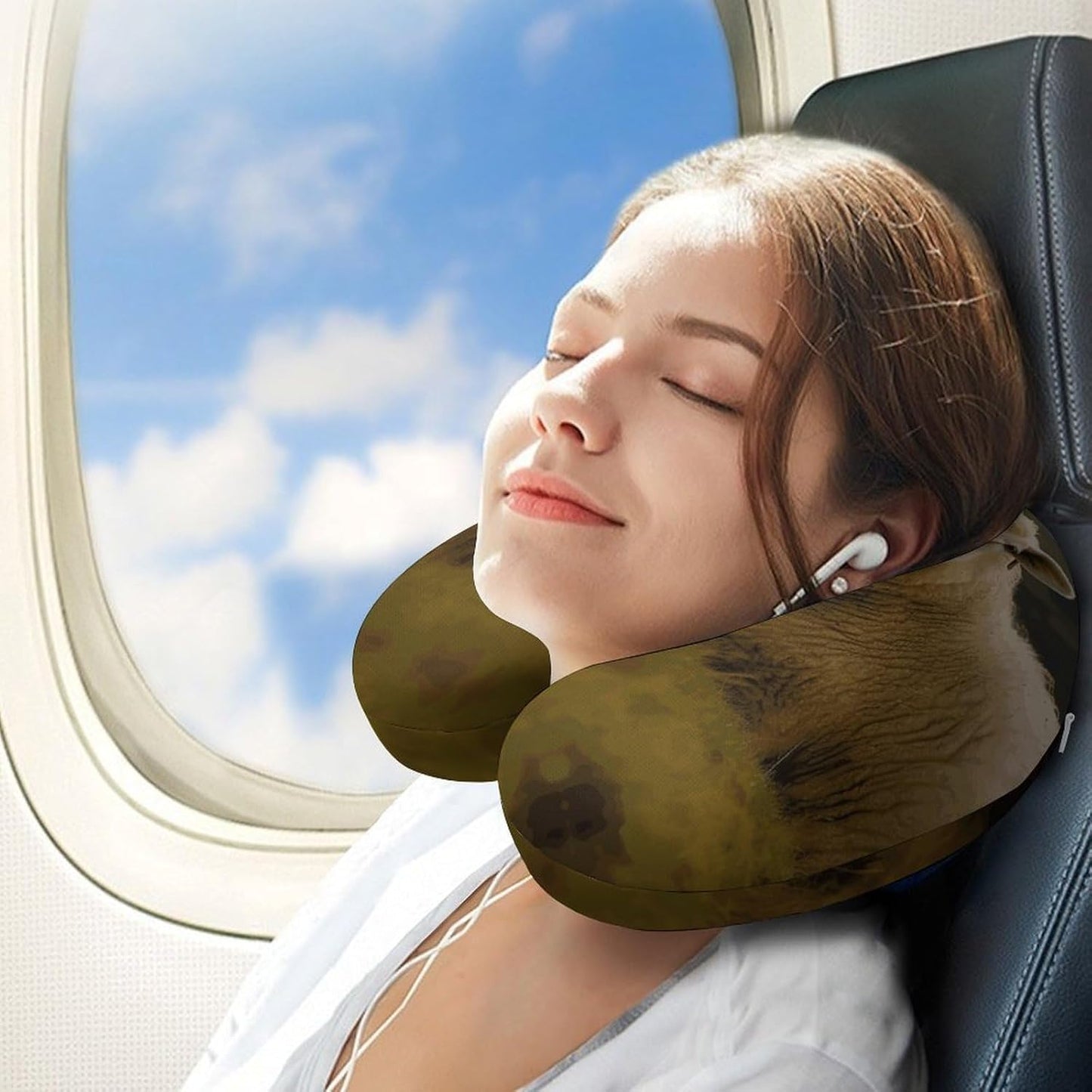 Two White Sheep Neck Pillow Memory Foam U Shaped Pillows Portable Pillows for Shoulder Travel Head Support Pillow with Concealed Zipper for Airplane Car Home Office