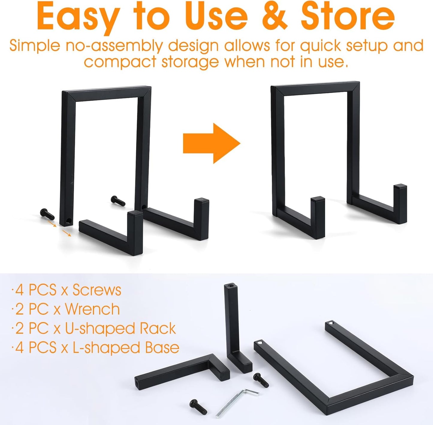 2 Pack Large Plate Stands for Display – 8 Inch Black Metal Easel Stands for Picture Frames, Books, Platters, Photos & Artwork – Industrial-Style Tabletop Display Holder (Iron, 6” x 5.7” x 8”)