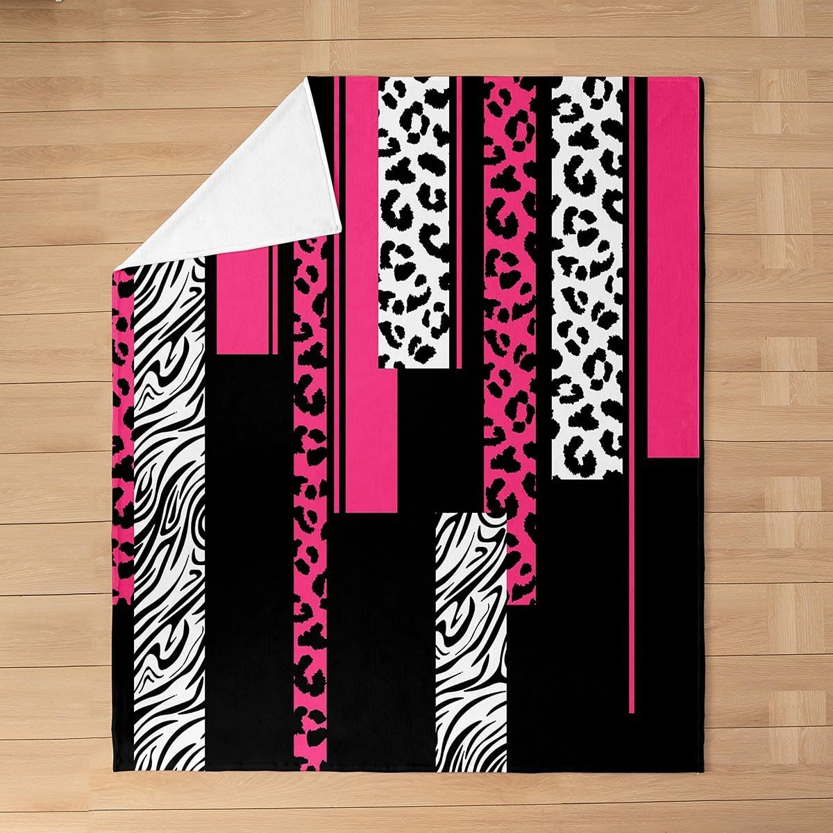 Feelyou Leopard Zebra Plush Throw Blanket, Queen 90"x90" Kids Cheetah Pink White Black Flannel Fleece Blanket for Teens Animal Print All Season,Bed Blanket Breathable Safari Geometric Room Decor