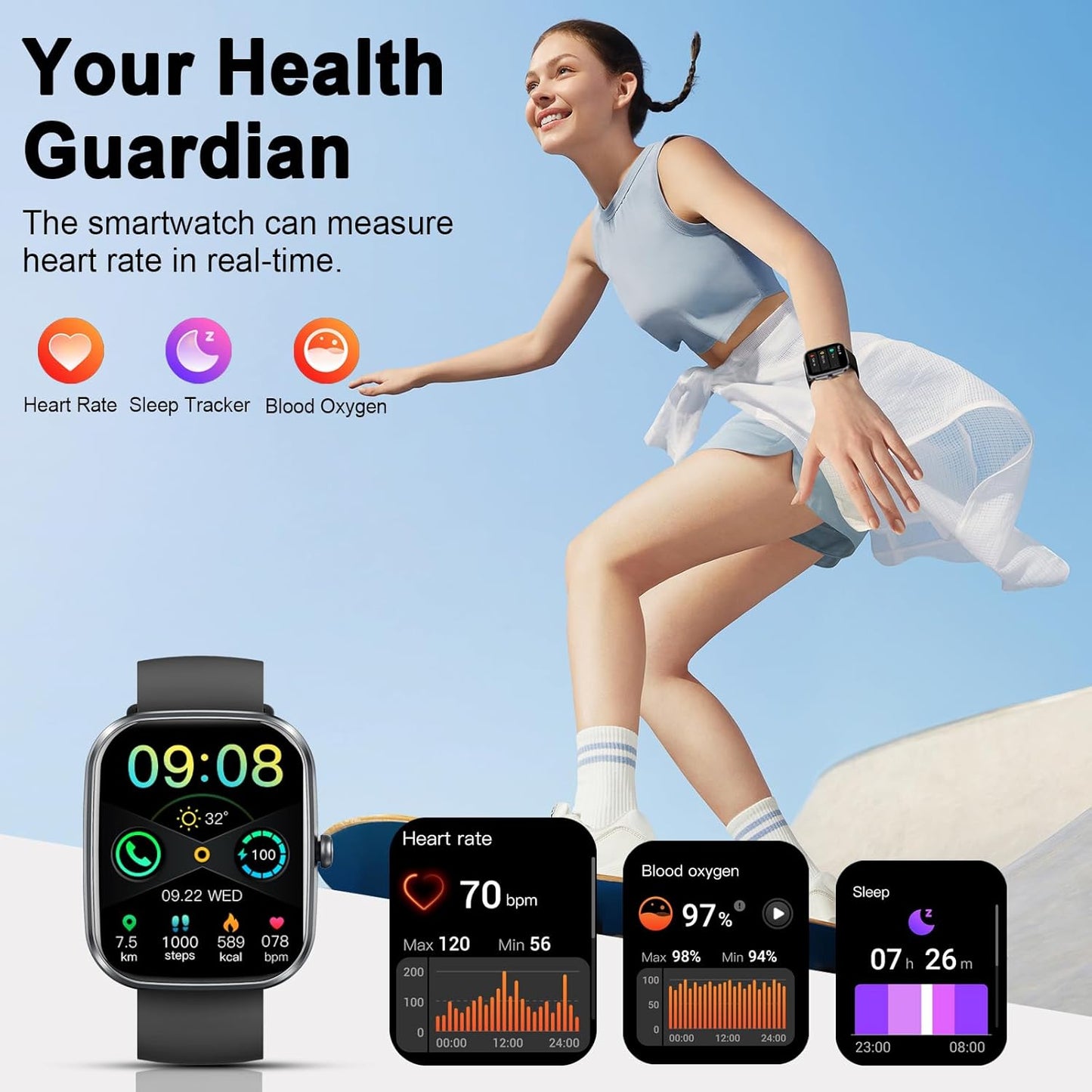 Smart Watch(Answer/Make Call), 1.91" Smartwatch for Men Women, 2026 Fitness Watch with 110+ Sport Modes, Fitness Activity Tracke with Pedometer/Sleep Monitor/Heart Rate/IP68 Waterproof,for Android iOS
