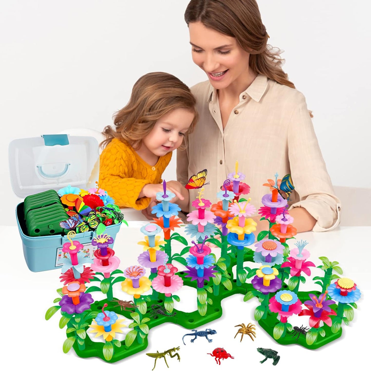 Birthday Toys Gifts for 2 3 4 5 6 Years Old Toddler Girls Boys, 156 PCS Insect Flower Garden Building Educational STEM Pretend Play Gardening Set,Easter Basket Stuffers Gifts for Preschool Kids Age 2+