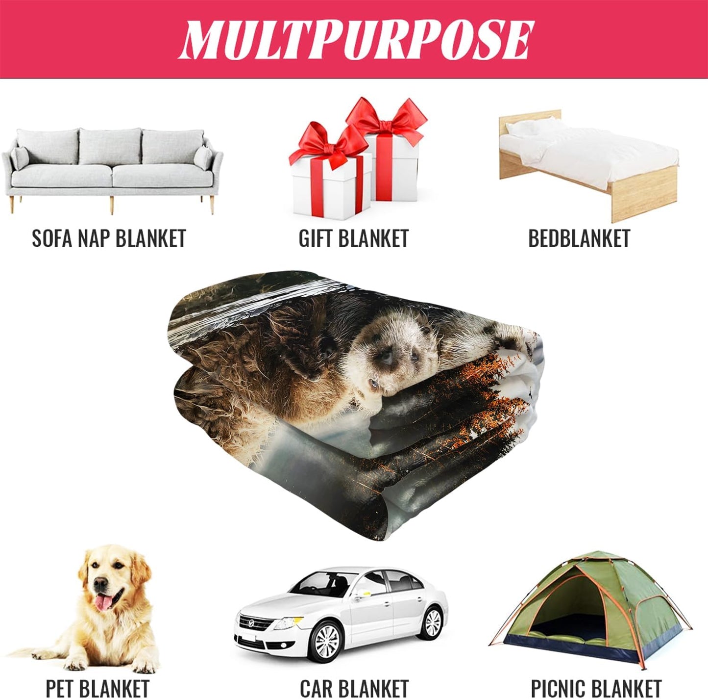 HommomH 60"x80" Sea Otters Blanket Soft Fluffy Fleece Throw for Couch Sofa Bed