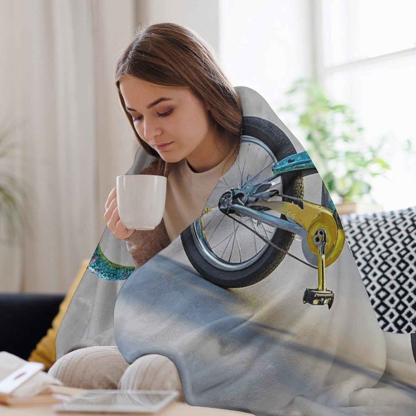 Dinosaur Bicycle Blanket Super Soft Lightweight Throw Blanket Cute Cozy Warm Bed Blanket Decorative Fuzzy Blanket All-Season Home Decor Gift for Sofa Couch Living Room 50"*60"（130 * 150cm）
